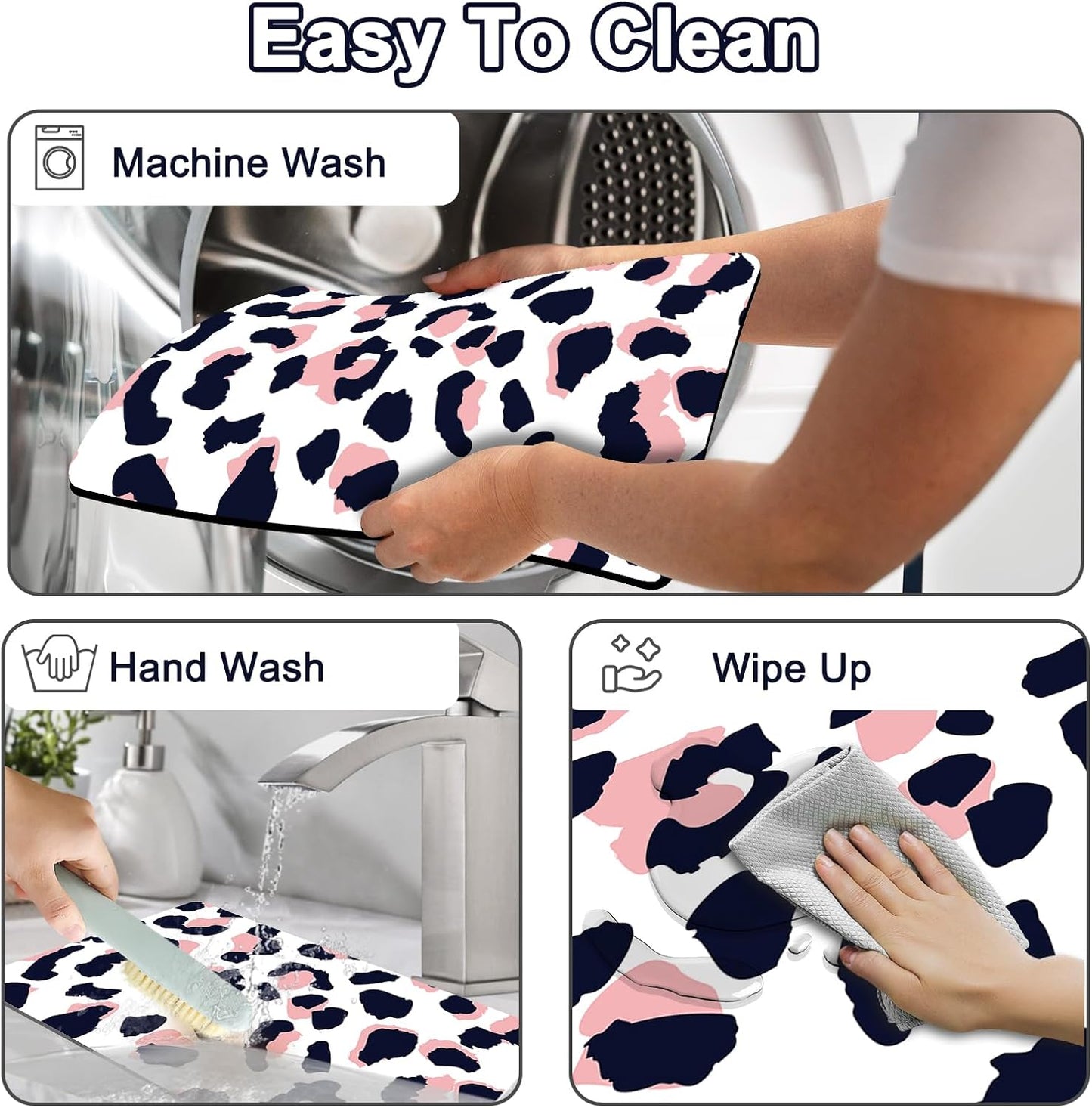 Dish Drying Mat 16" X 24", Super Absorbent & Cuttable Coffee Mats for Countertop, Kitchen Counter Mat Fits Under Coffee Maker or Machine, Hide Stain Drying Pad for Dish Drying Rack, Pink Leopard