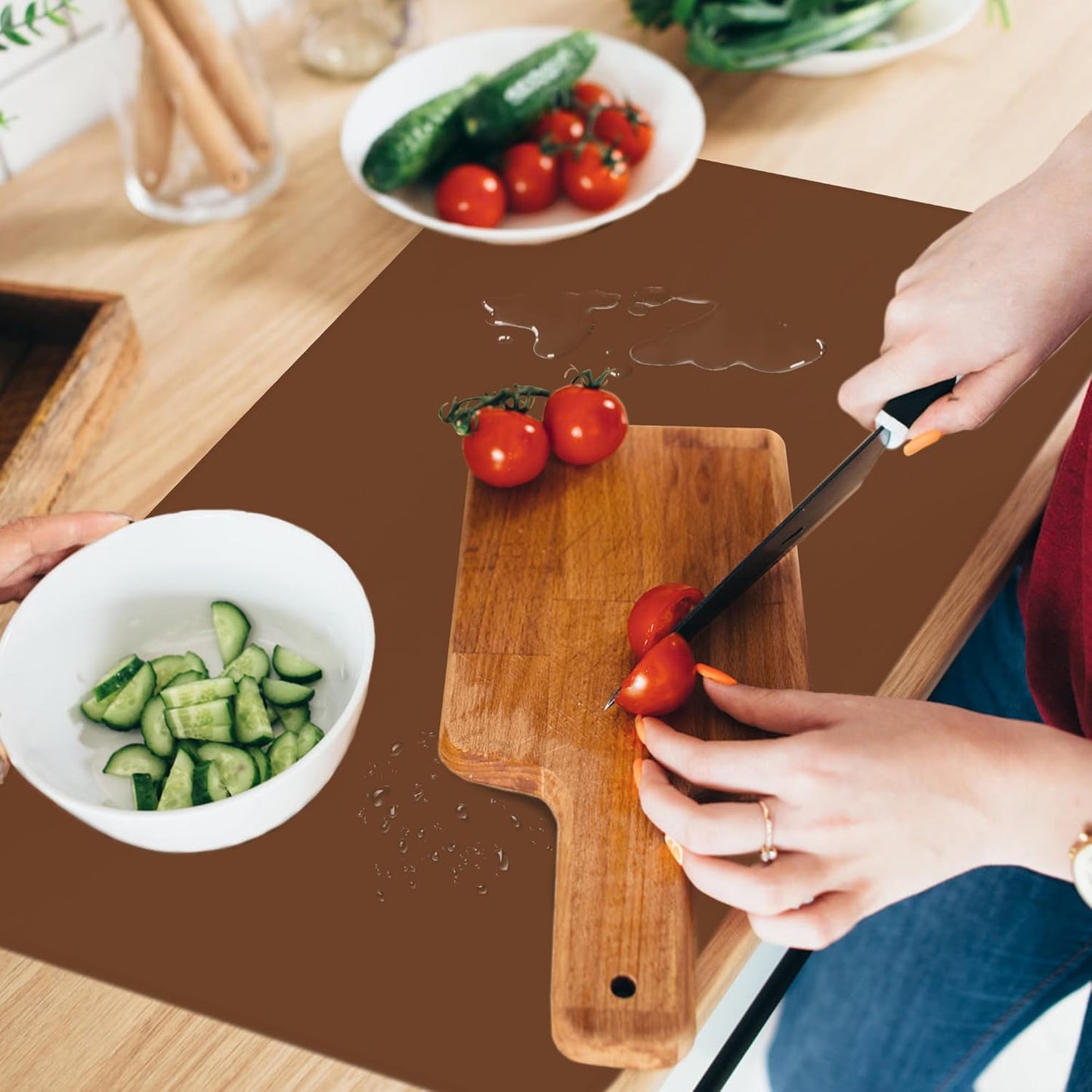 Silicone Mat for Kitchen Counter, Silicone Mat Trimable to Size (Brown, 15.7×11.8inch-2pcs), BPA-Free Silicone Placemat, Heat-Resistant NonSlip Table Mat for Air Fryer, Countertop Protector Mat