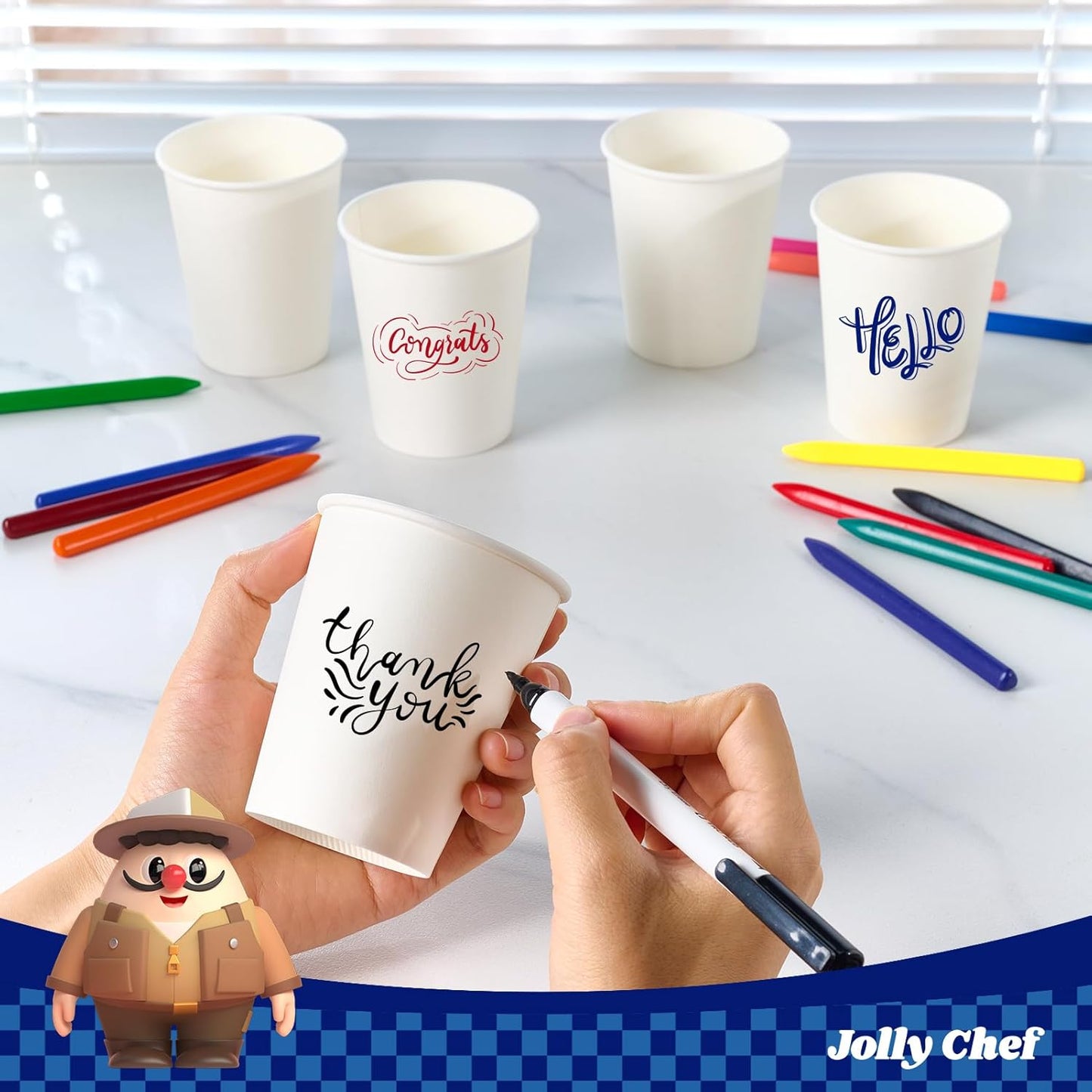 JOLLY CHEF 400 Pack 8 oz Paper Coffee Cups, White Beverages Drinking Cups for Coffee, Water Juice or Tea, Suitable for Party, Picnic, Travel, and Events