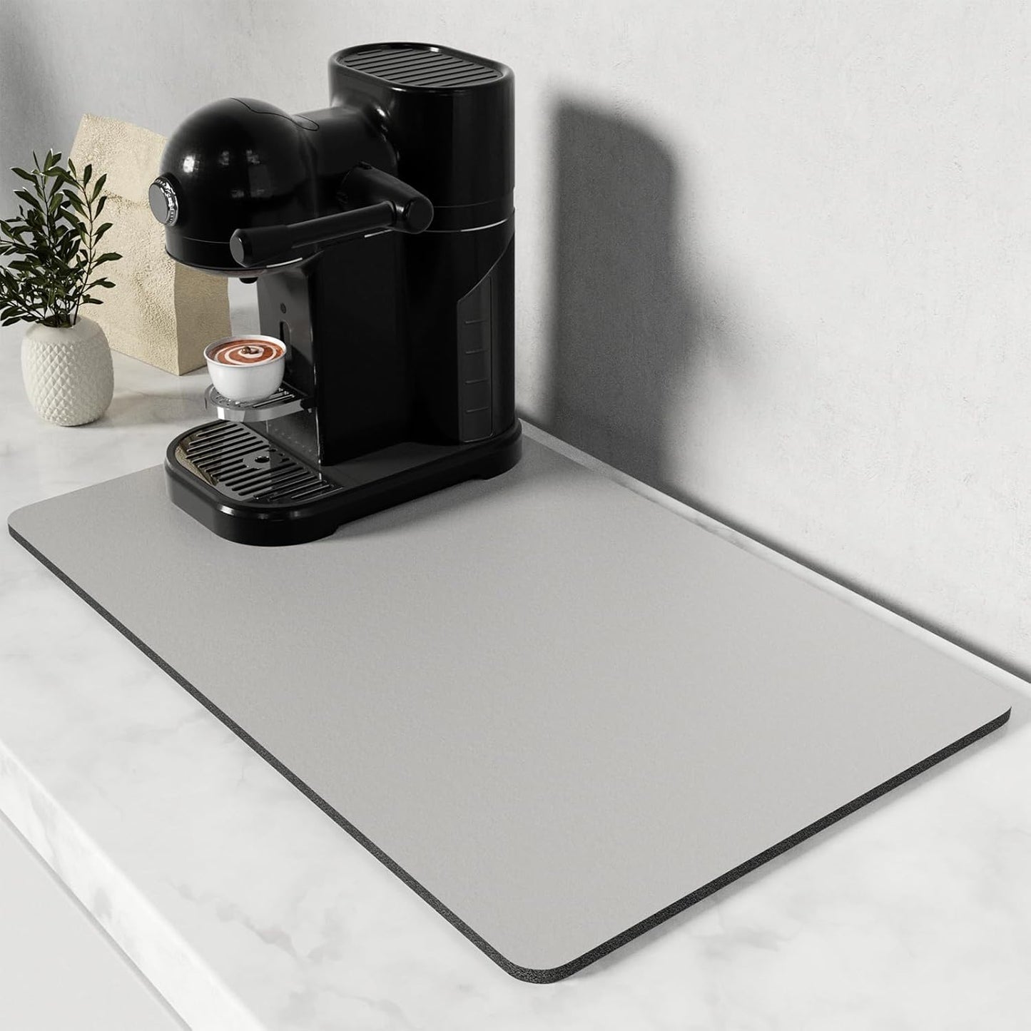 Rnivvi Coffee Mat, 12" x 19" Coffee Bar Mats for Espresso Machine Station Accessories and Organizer, Hide Stain Rubber Backed Absorbent Dish Drying Pad for Kitchen Counter, Cute Bar Decor Pad, Gray
