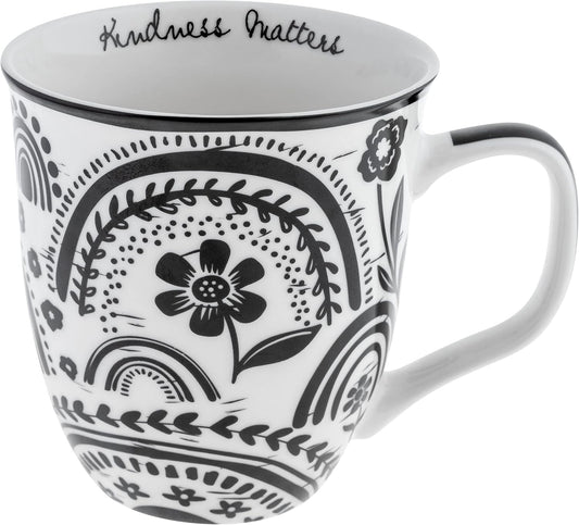Karma Gifts 16 oz Black and White Boho Mug Rainbow - Cute Coffee and Tea Mug - Ceramic Coffee Mugs for Women and Men, 4.25" x 3.7"