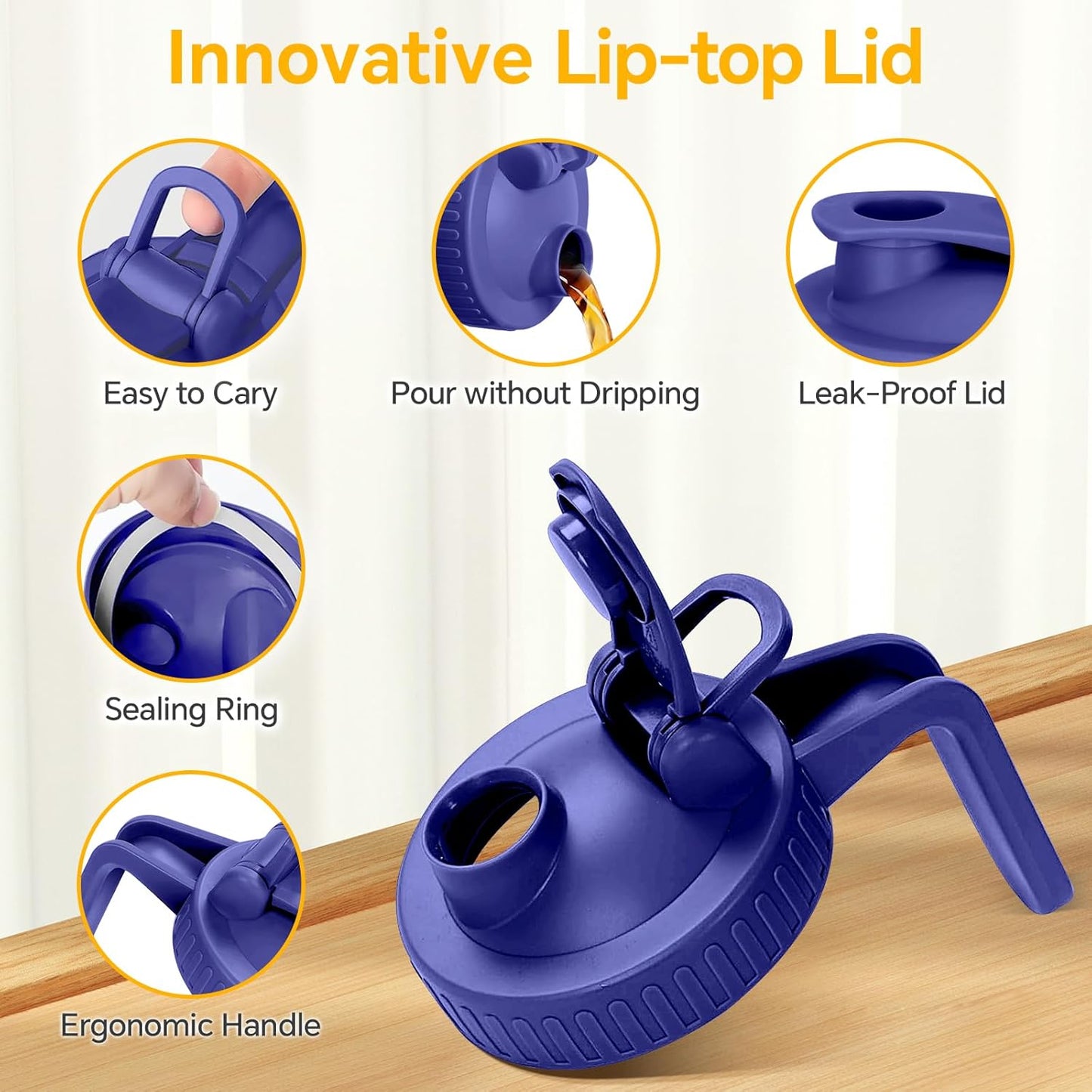 Mason Jar Pitcher, 64 OZ Glass Pitcher with Lid Double Leak-proof with Handle Water Jug Wide Mouth Breast Milk Pitcher Fridge Container for Water, Juice, Iced Coffee, Tea, Juice - Blue