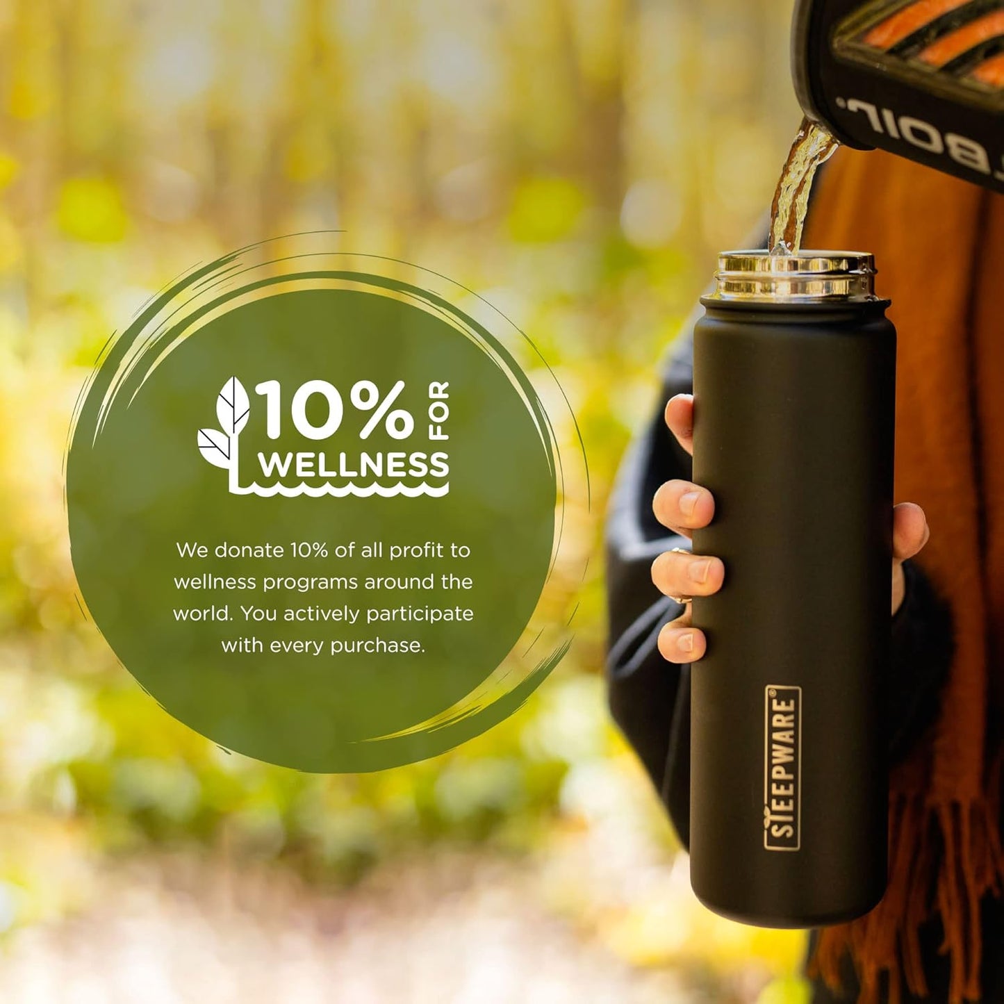 The Tea Spot Steepware Tea Tumbler and Thermos, 22oz, Tea Bottle with tea infuser for loose leaf tea or iced coffee, Sleek Double Wall Tumbler & Insulated Travel Bottle - Black