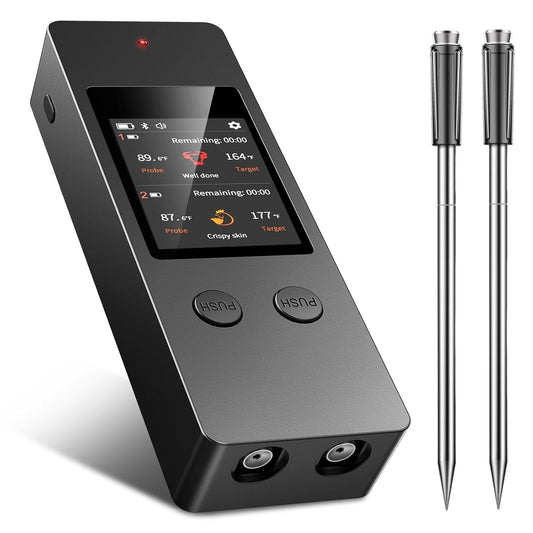 Smart Wireless Meat Thermometer, [2025 New ]，2 Upgraded Ultra-Thin Probe，No App＆Large HD Touch Screen，800FT Range，1000°F Heat Safe,IP67 Waterproof,Perfect for Kitchen, BBQ, Grill, Oven, Smoker