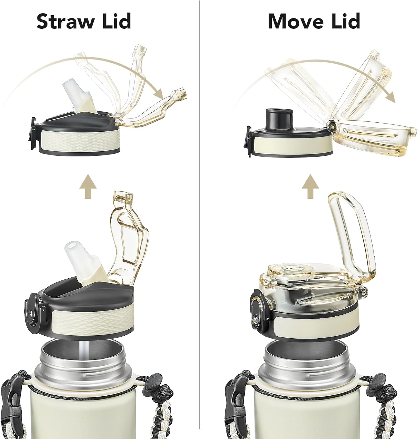 GOSWAG Insulated Sports Water Bottle, 24oz 2 Lids(with Straw/No Straw), Stainless Steel Water Bottles with Paracord Handle, Insulated Bottle with Double-Wall Vacuum Insulation