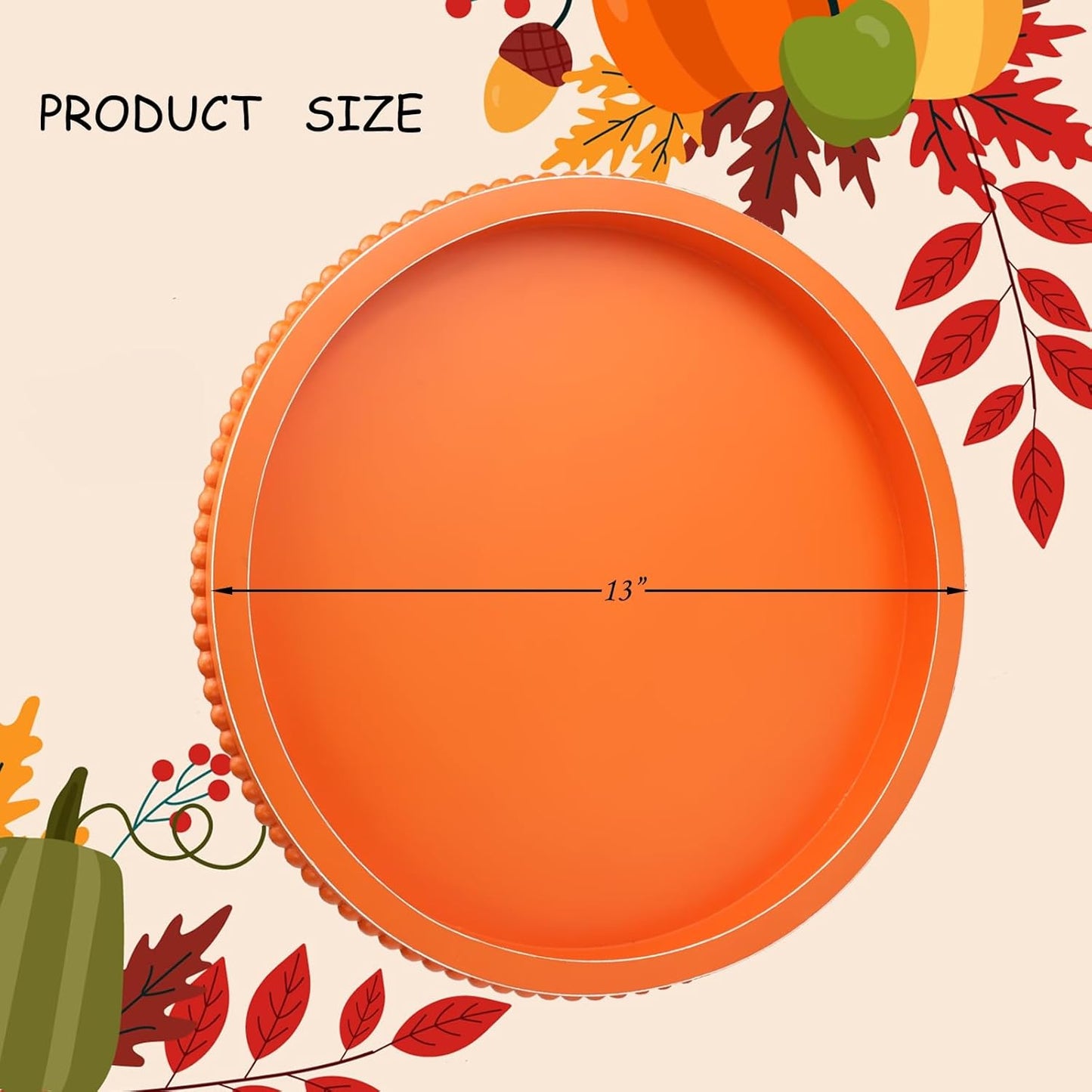 Round Orange Wood Serving Tray with Beads, Wooden Decorative Tray for Entertaining, Decoration, and Gifting,