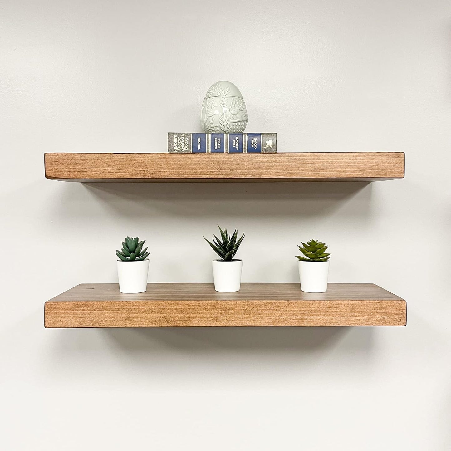 AUDRIELLE URBANDI, Rustic Floating Shelves, Set of 2, Hidden Bracket, Solid Wood, Heavy Duty, Wall Mounted Shelves, (Brown, 24Wx6D)