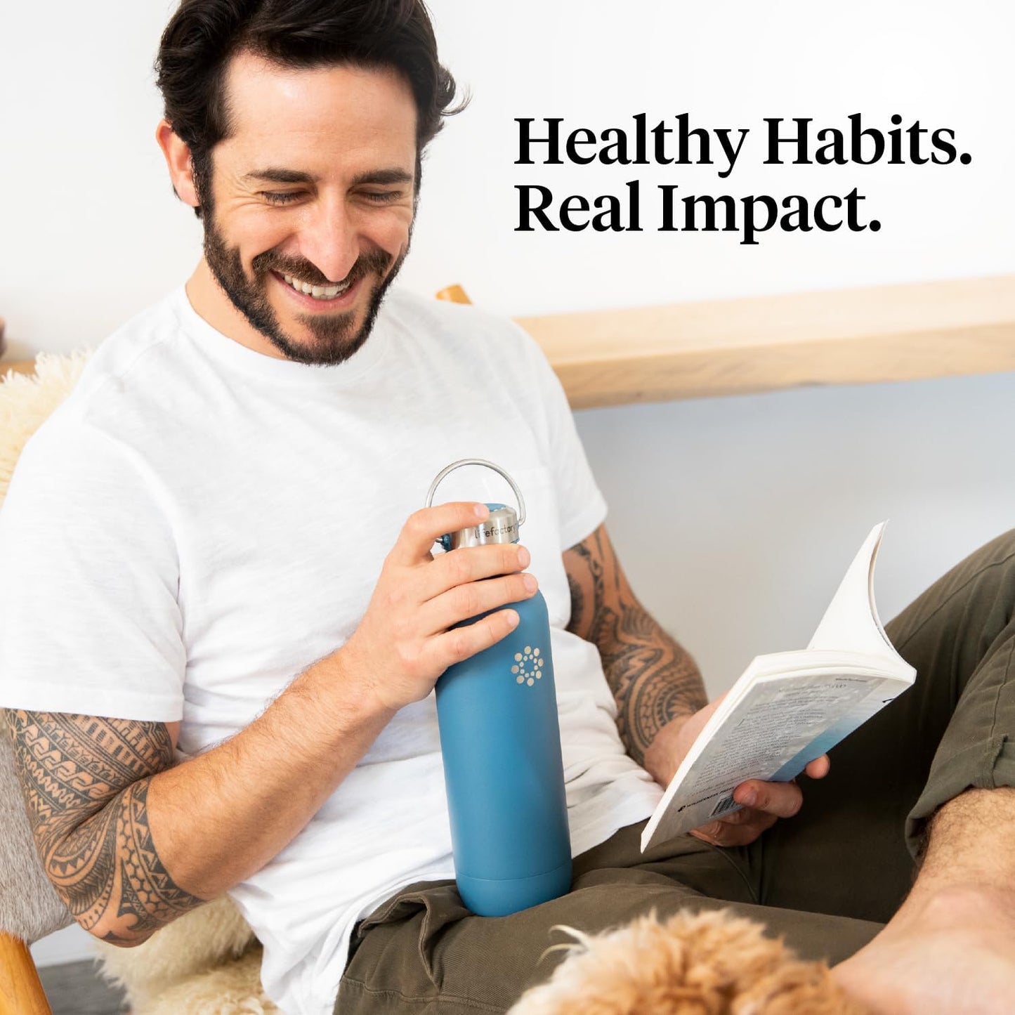 Lifefactory 16-Ounce Stainless Steel Vacuum-Insulated Sport Bottle, Dark Denim