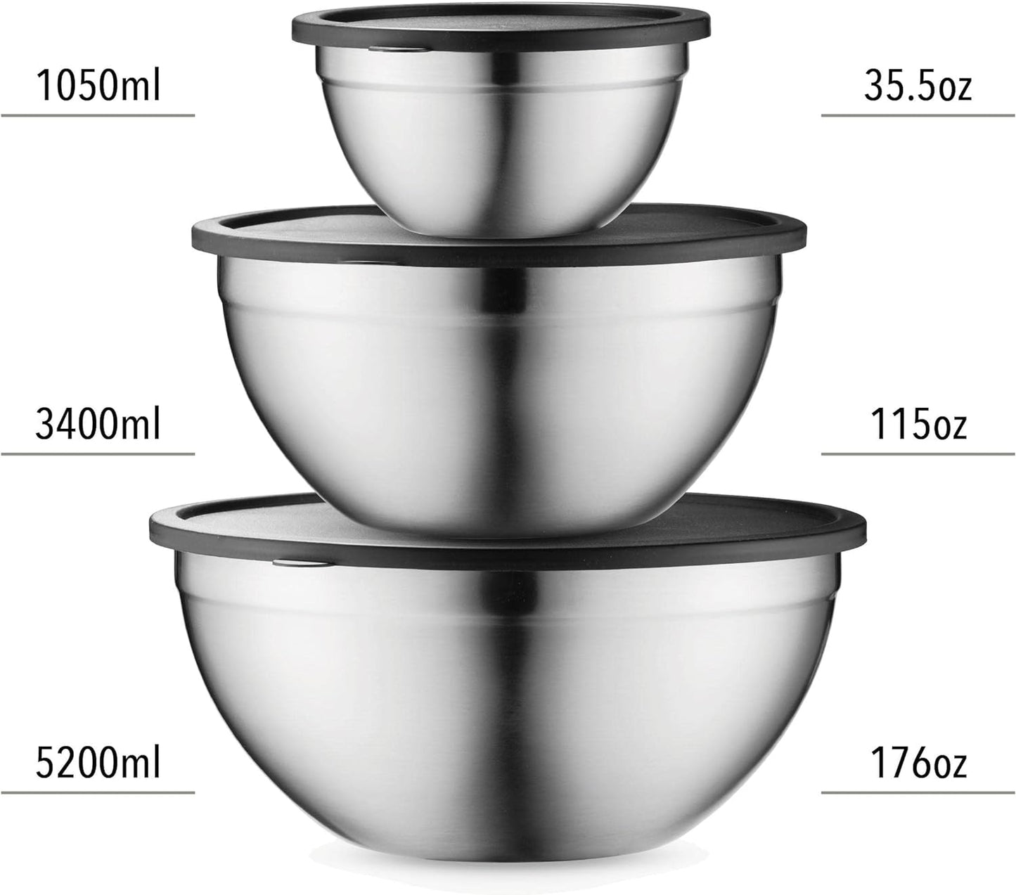 Mixing Bowls with Lids Set, Stainless Steel Mixing Bowls with Airtight Lids, Nesting Mixing Bowl Set for Space Saving Storage, Ideal for Cooking, Baking, Prepping & Food Storage