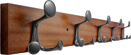 SKOLOO 30-Inch Wood Coat Rack Wall Mount with 5 Triple Hooks - Ideal for Family Entrances, Classrooms, and Pet Supplies Storage - Perfect Coat Hooks for Wall,Mahogany (Sapele)