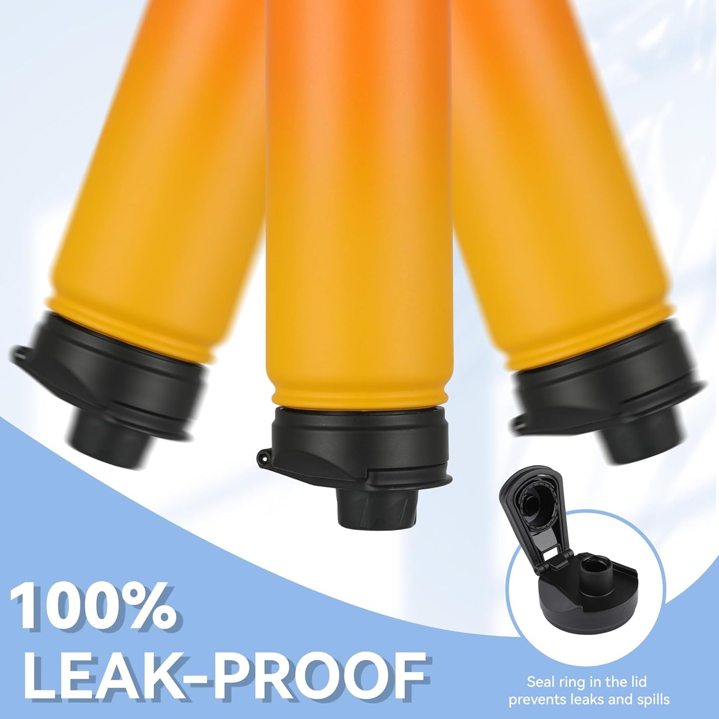 HASLE OUTFITTERS Insulated Water Bottle 22 oz Double Wall Stainless Steel Water Bottle Wide Mouth with Straw Lid & Spout Lid Keeps Cold or Hot(Yellow Orange Gradient,1)