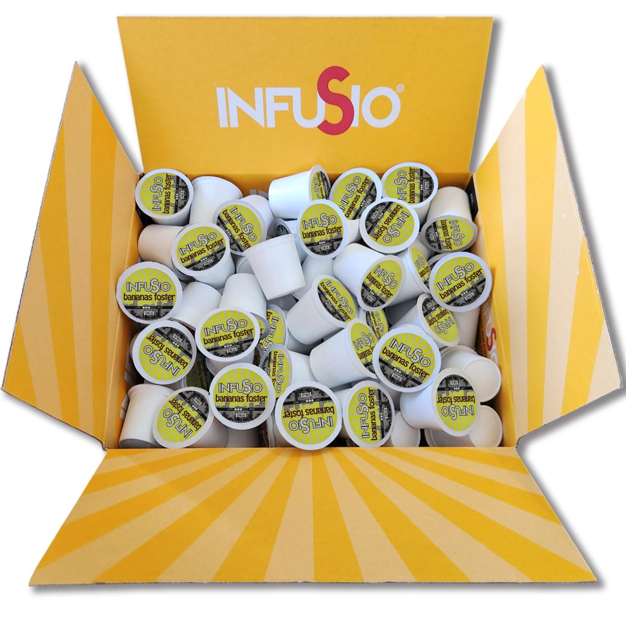 InfuSio Coffee Pods 96 Count - Bananas Foster Coffee, Medium Roast Flavored Single Serve Pods for Keurig K Cups Brewers - InfuSio Premium Roasted Keurig 2.0 Compatible