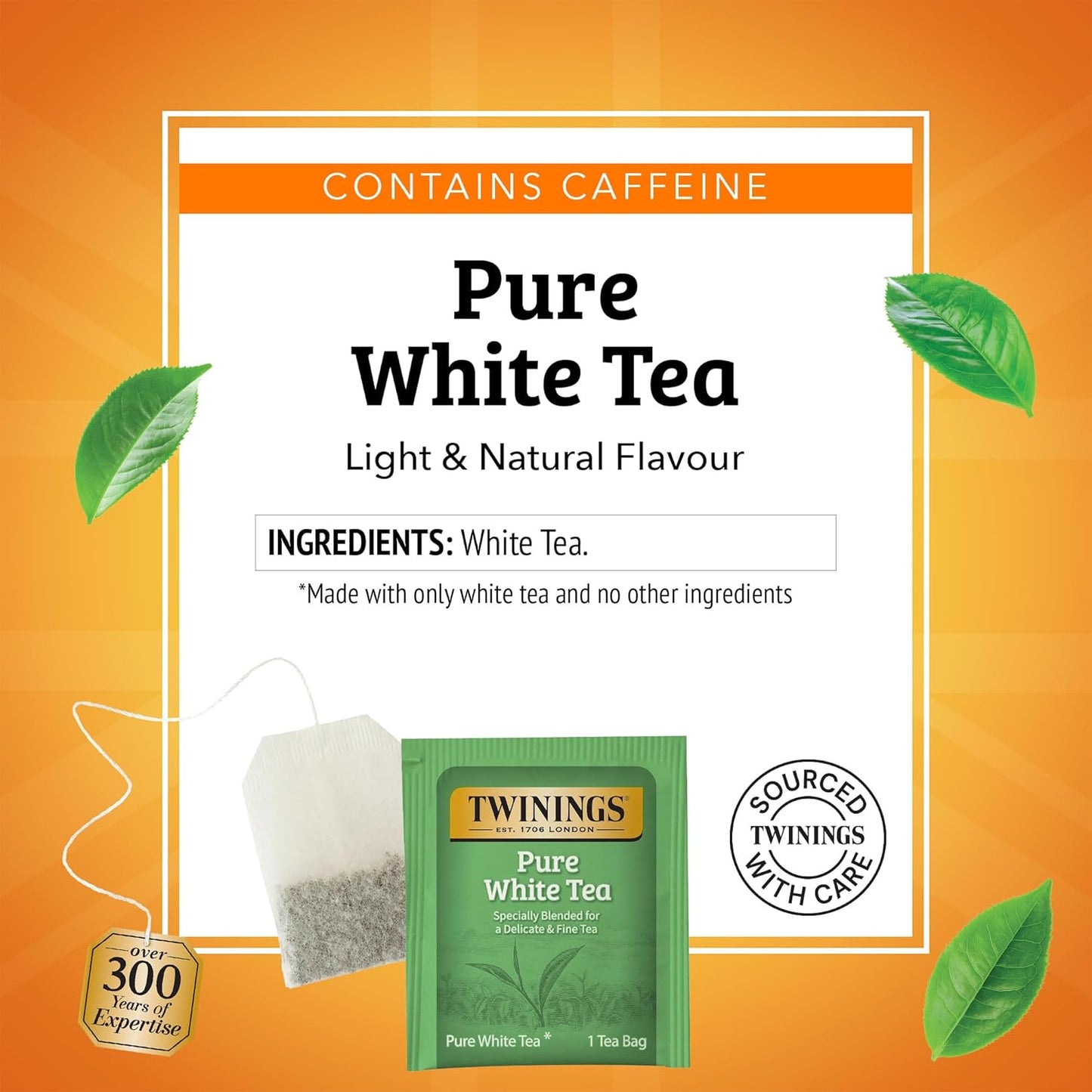 Twinings Pure White Tea Individually Wrapped Bags, 20 Count (Pack of 1), Light & Fresh, Caffeinated, Enjoy Hot or Iced, 20 Teabags