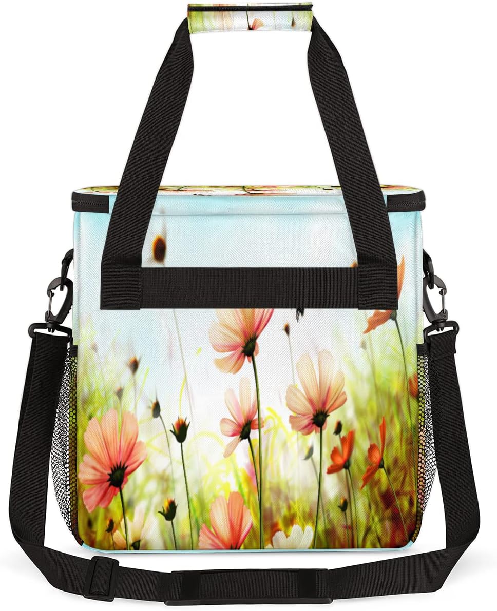 Spring Flower Coffee Maker Carring Bag Colorful Floral Travel Storage Tote Bag Compatible with Keurig K-Mini or K-Mini Plus Portable Single Serve Coffee Brewer Case with Pockets for K-cup Pods