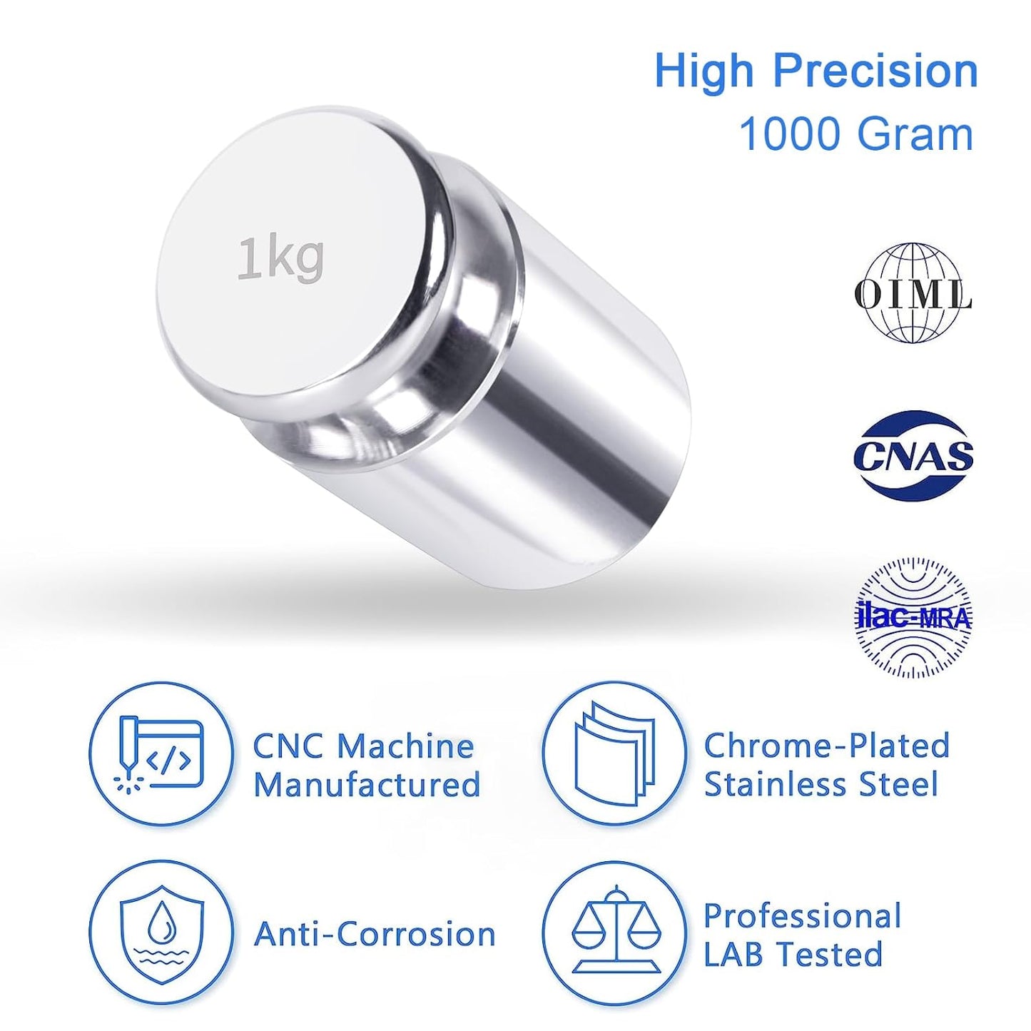 QP 1000g Calibration Weights, OIML Class M1 High Precision Gram Weights, Stainless Steel Scale Calibration Weight for Digital Scale, Balance Scale, Chrome Finish Scale Weights with Storage Case
