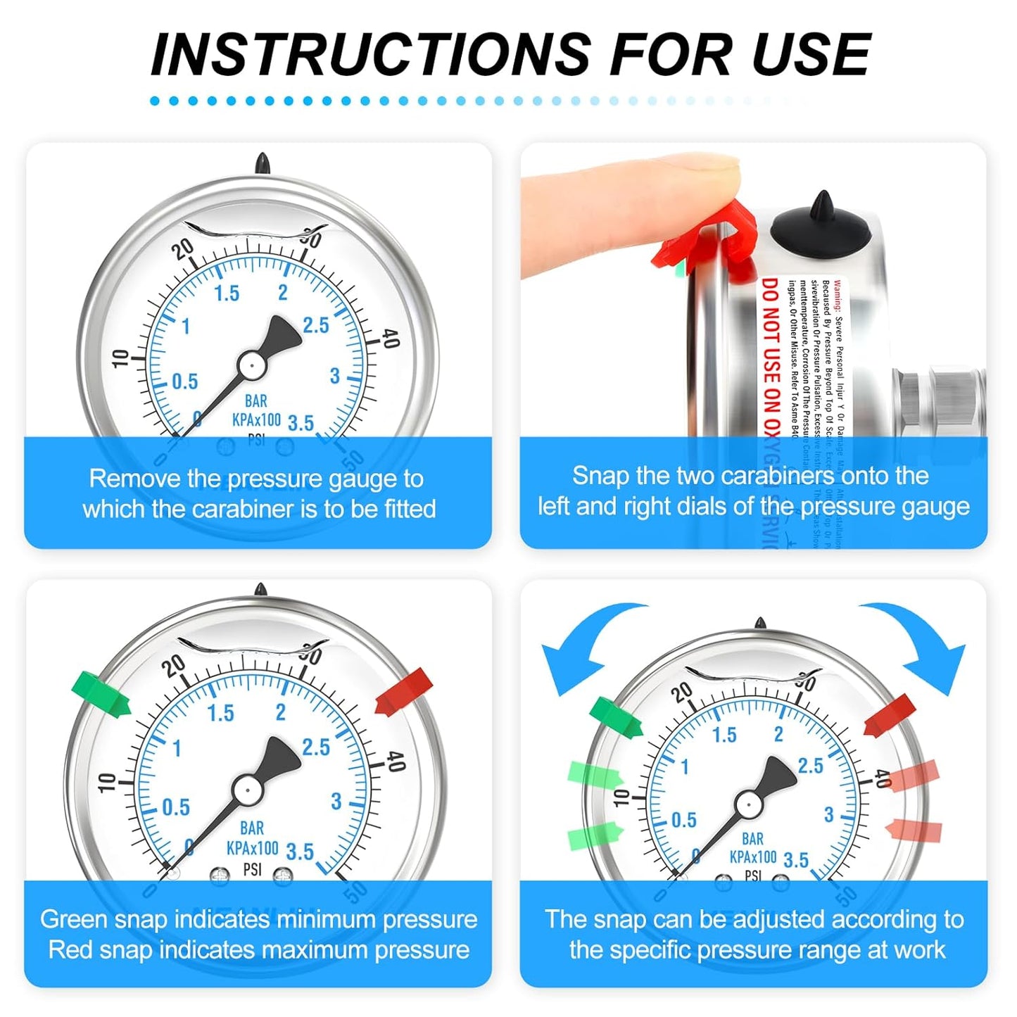 MEANLIN MEASURE 0~50Psi Stainless Steel Liquid Filled Pressure Gauge 2.5" FACE DIAL 1/4" NPT for Pool Sand Filter Water Oil Air Pressure Test Back Mount with Stainless Steel Hex Bushing and Snaps