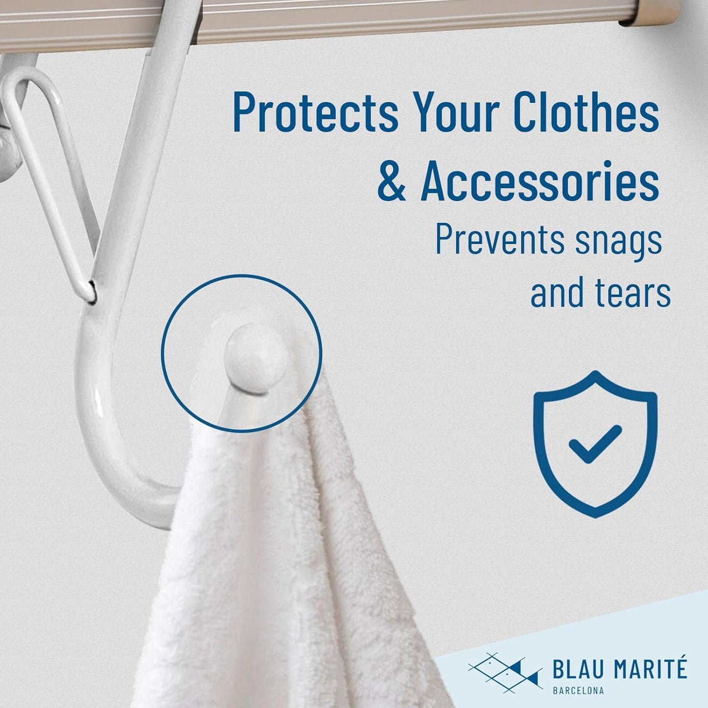 10-Pack Metal S Hooks for Hanging – Heavy-Duty S-Shaped Hooks with Safety Buckle – Fits Bars up to 0.6 in – Anti-Drop Hooks for Kitchen, Pot Racks & Towel Bars – White (Small)