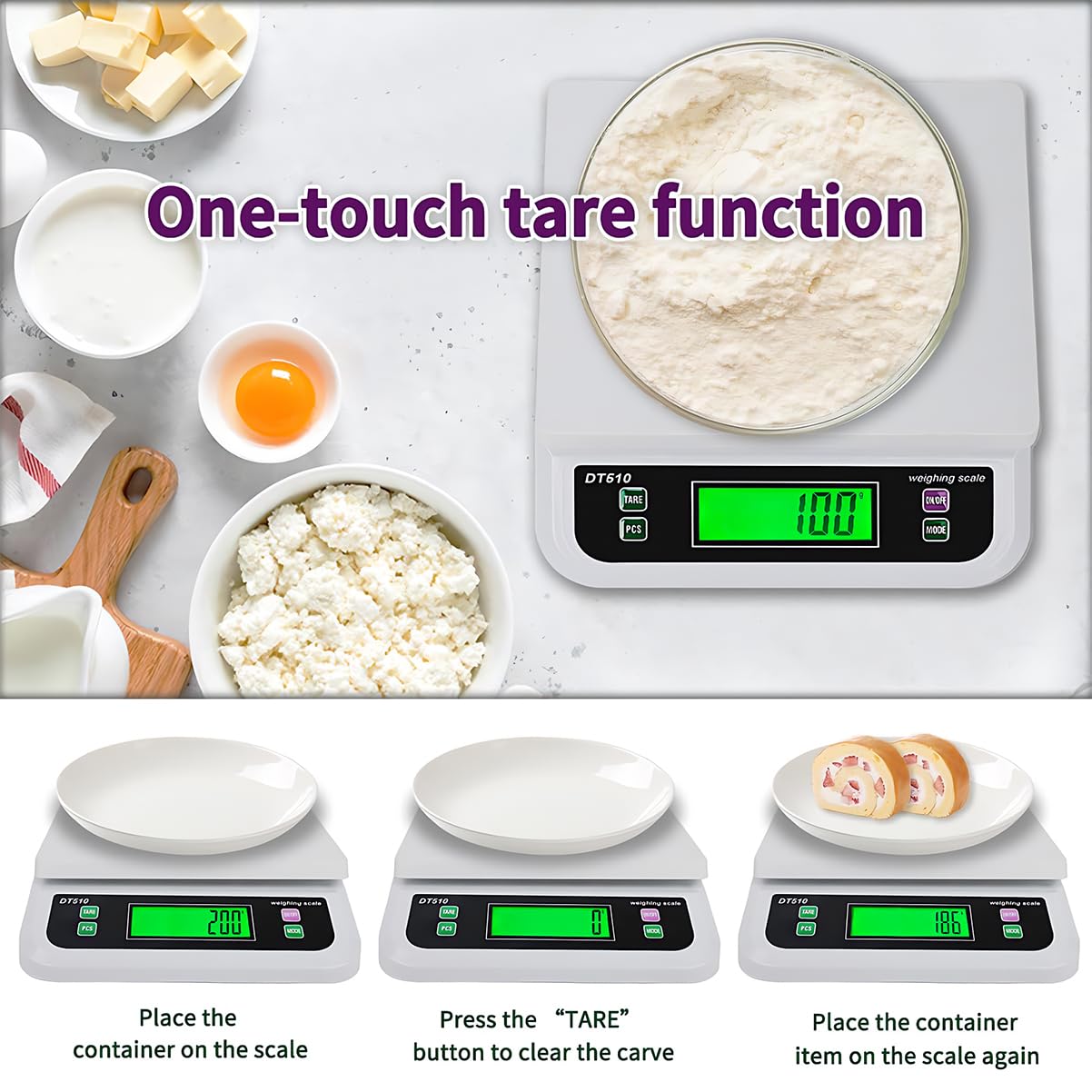 Large Digital Kitchen Scale 66lb/30kg Food Scales for Kitchen with Tare and Prep Counting Baking Cooking Bread Meat Scale with LCD Display for Bakery (White, 30kg)