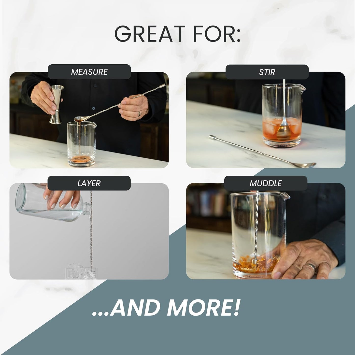 A Bar Above Bar Spoon Set, Spiral Handle, Stainless Steel Mixing Spoons for Cocktail Mixer Set, to Stir and Layer, Basic Professional or Home Bars Accessories (Gold, Spiral)