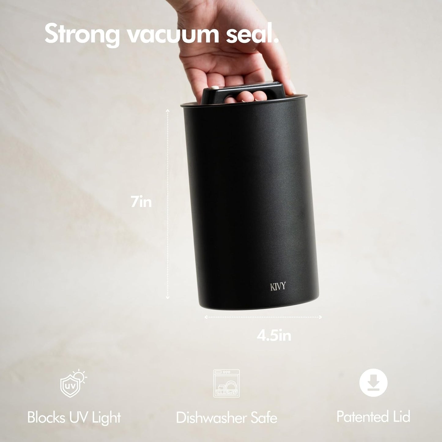 KIVY Vacuum Coffee Canister - Push Lid Preserves Coffee Aroma & Oil - Stainless Steel Airtight Coffee Canister - Removes Excess Air