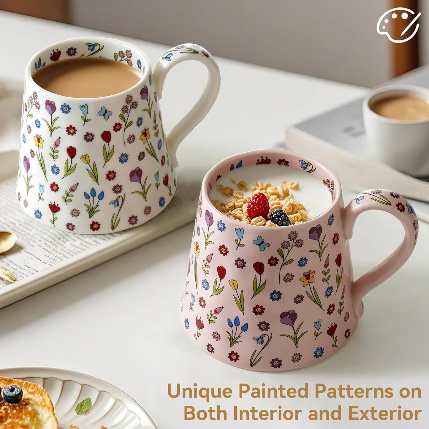 Ceramic Coffee Mug, Cute Creative Cup w/Unique Design Home Office, 12 oz Latte Tea Milk Gift for Women Girls Friend (White)