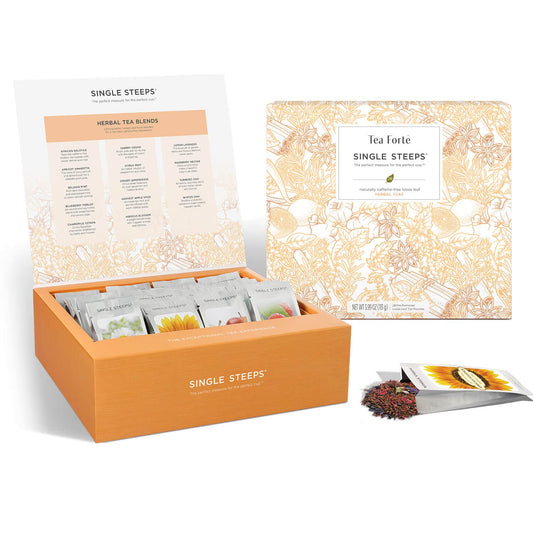 Tea Forte Herbal Tea Assortment Single Steeps Loose Leaf Premium Tea Gift Set Sampler, 28 Count, 2 of Each Assorted Blends Pre-Portioned Single Serve Pouches, Steeps 12 oz