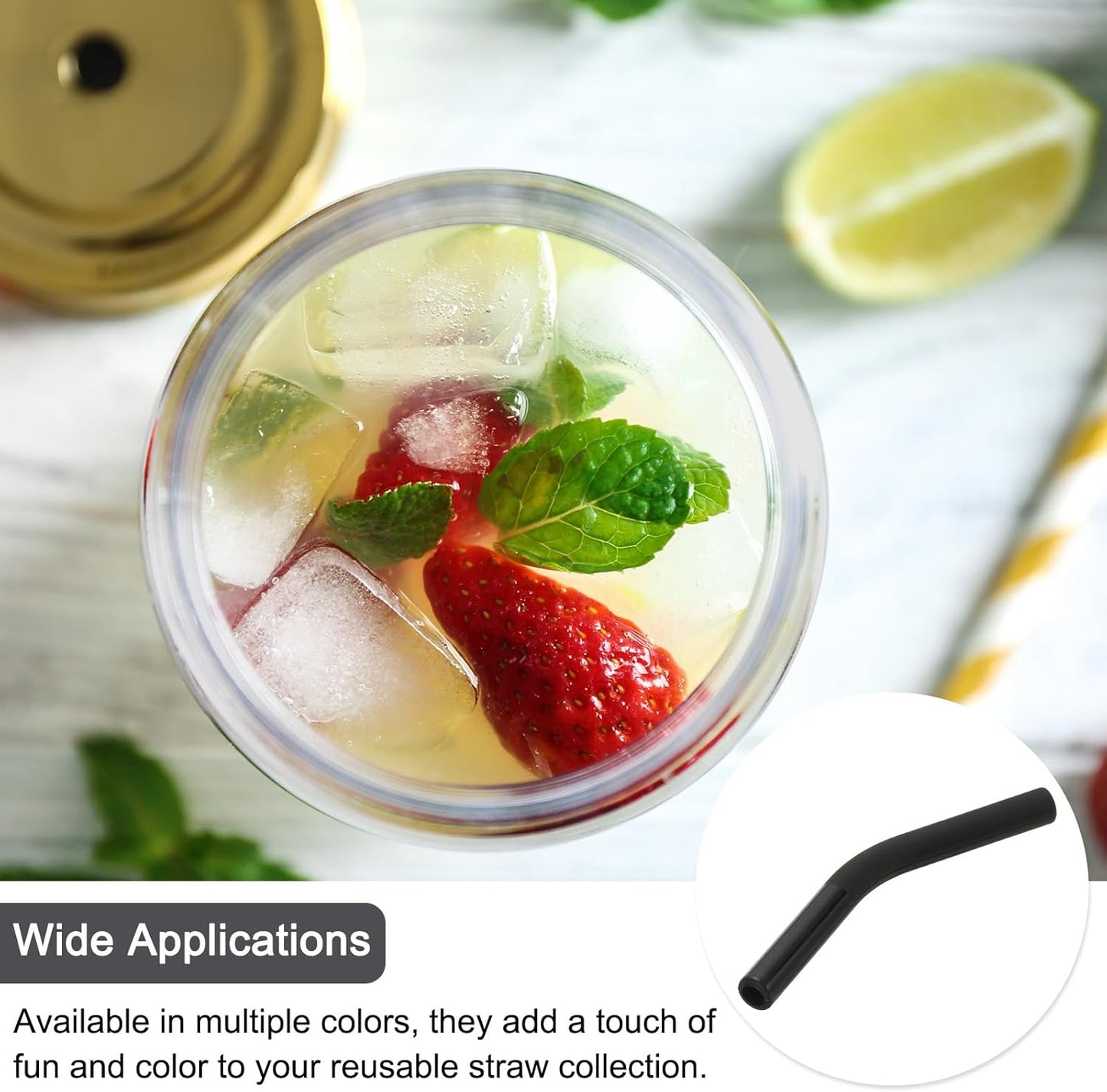 uxcell 12Pcs Silicone Straw Tips, Silicone Straw Elbows Tip, Soft Reusable Metal Straw Covers Fit for 6mm/0.24" OD Stainless Steel Straws, Black