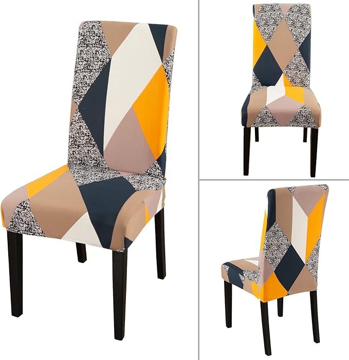 JQinHome Dining Chair Covers Set of 4,Magic Cube High Stretch Removable Washable Parsons Chair Slipcover for Dining Room Home Party Hotel Wedding Ceremony (Geometric Patterns)
