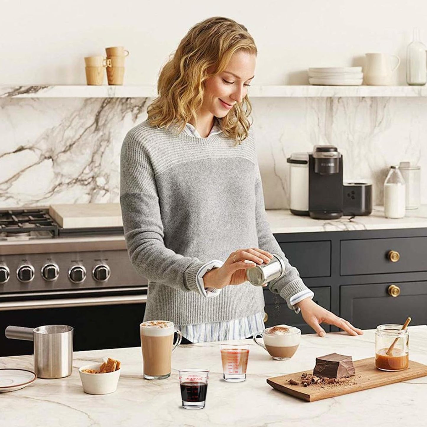 Shot Glasses Measuring cup Espresso Shot Glass Liquid Heavy Wine 2 Pack 26-Incremental Measurement 1oz, 6 Tsp, 2 Tbs, 30ml (2 pack-red)