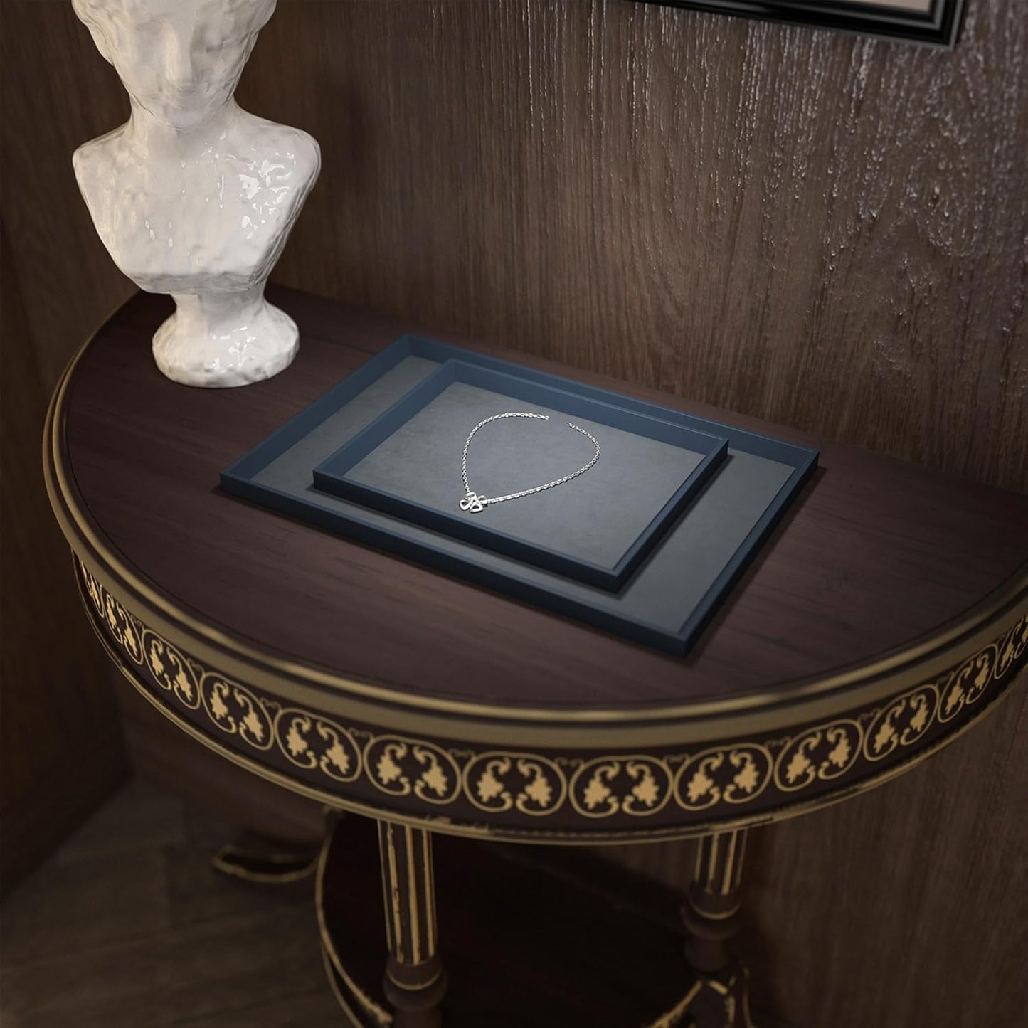 Oirlv Premium Leather Flat Jewelry Tray Jewelry Display Organizer Plate,Catchall Tray, Nightstand or Dresser Organizer(Large)