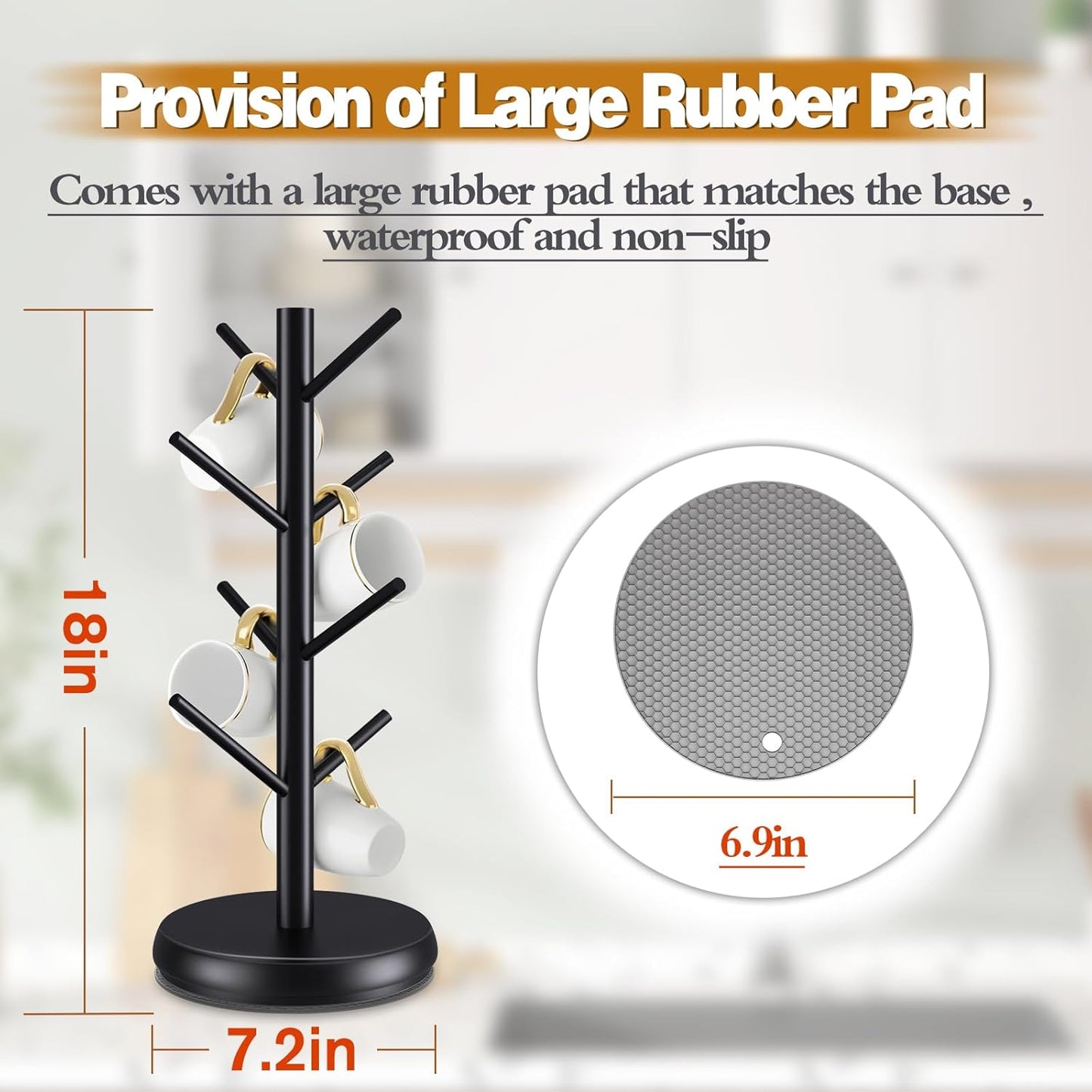 Mug Holder Tree,New Upgraded 360° Rotated 8 Hooks Coffee Cup Holder for Counter,Sustainable Wood Mug Rack Standing for Coffee Bar Accessories and Kitchen Home Organizer(Black)