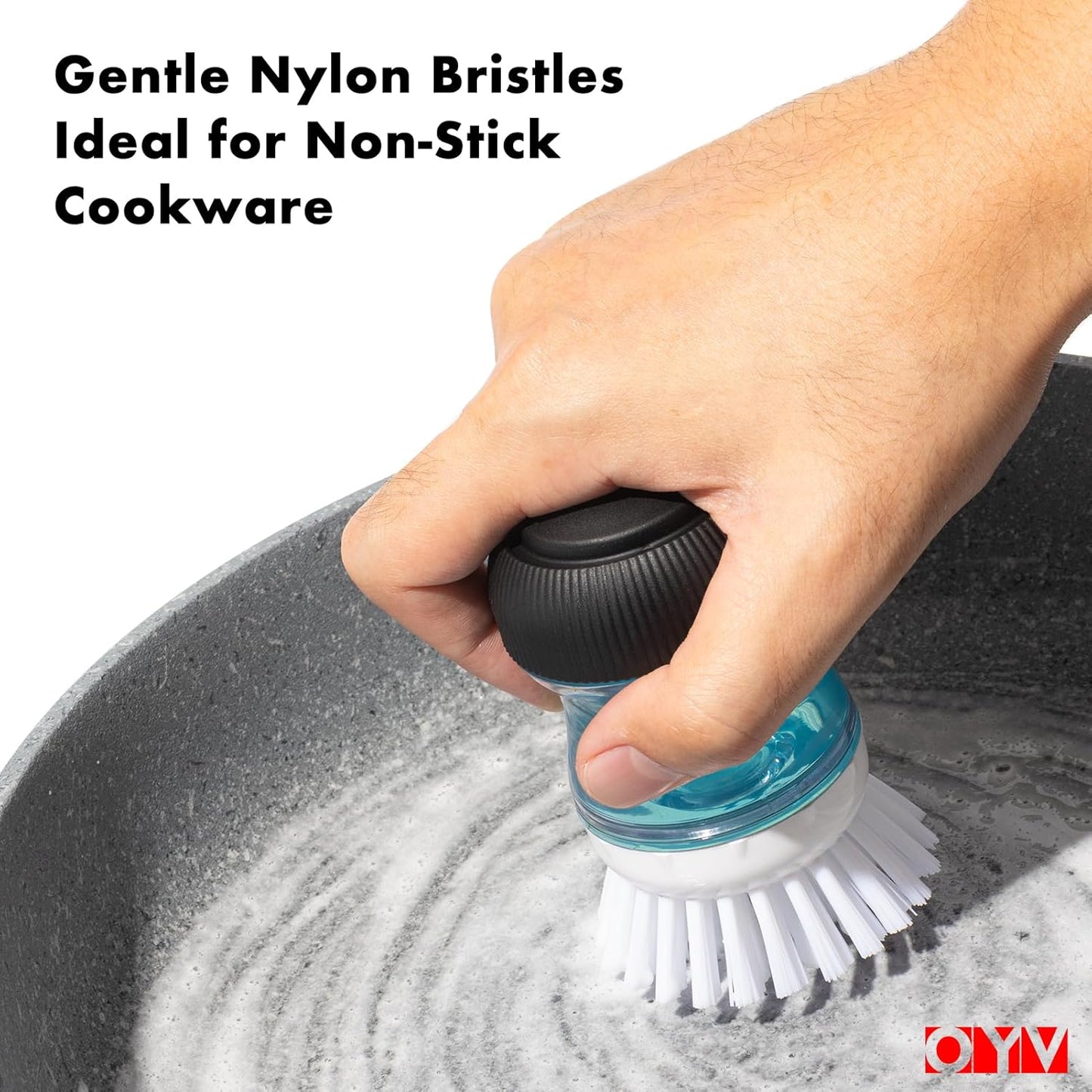 Dish Scrub Brush with Soap Dispenser, Kitchen Brush for Dish Pot Pan Sink Cleaning, 1 Piece Soap Dispensing Palm Brush, Black/Clear/White