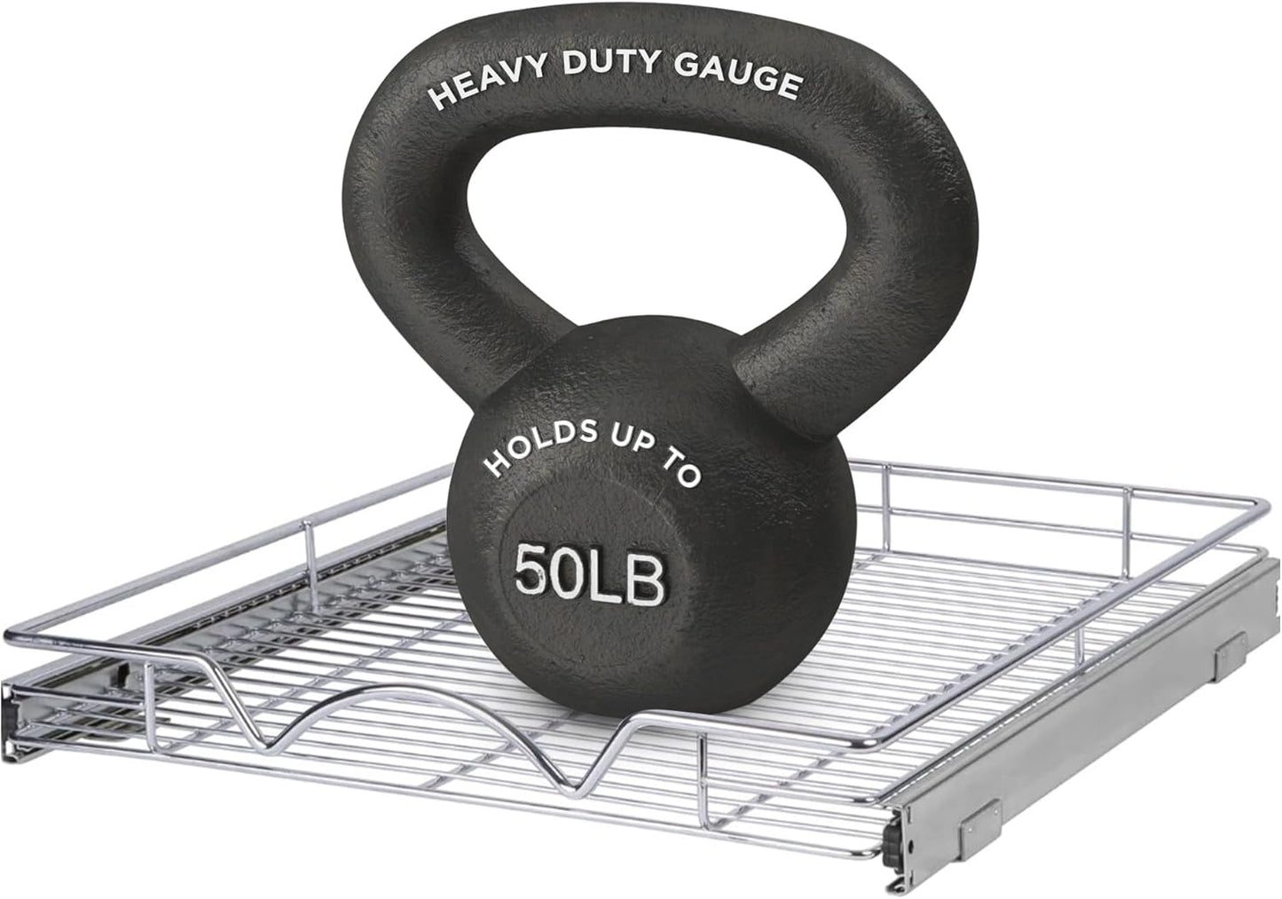 HOLDN’ STORAGE Pull Out Cabinet Organizer, Heavy Duty Caddy w/Lifetime Limited Warranty -24”W x 21”D - Requires At Least 25-1/4” Cabinet Opening, Steel Metal Cabinet Drawers Slide Out, Chrome