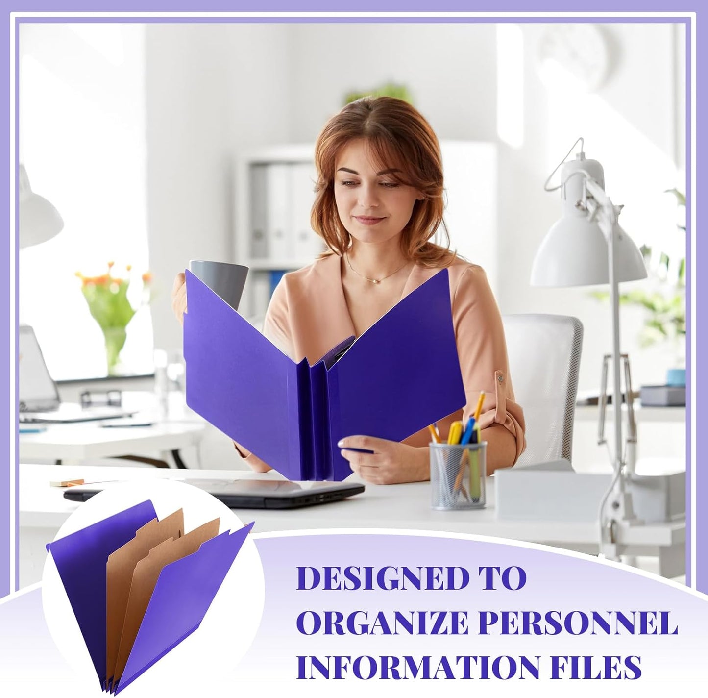 36 Pcs Classification Folders Letter Size, 2 Divider Pressboard File Folders with 3. 5 Inch Expansion, 2 Prongs Fastener, Heavy Duty Office File Organizers for Teachers, Medical (Purple)