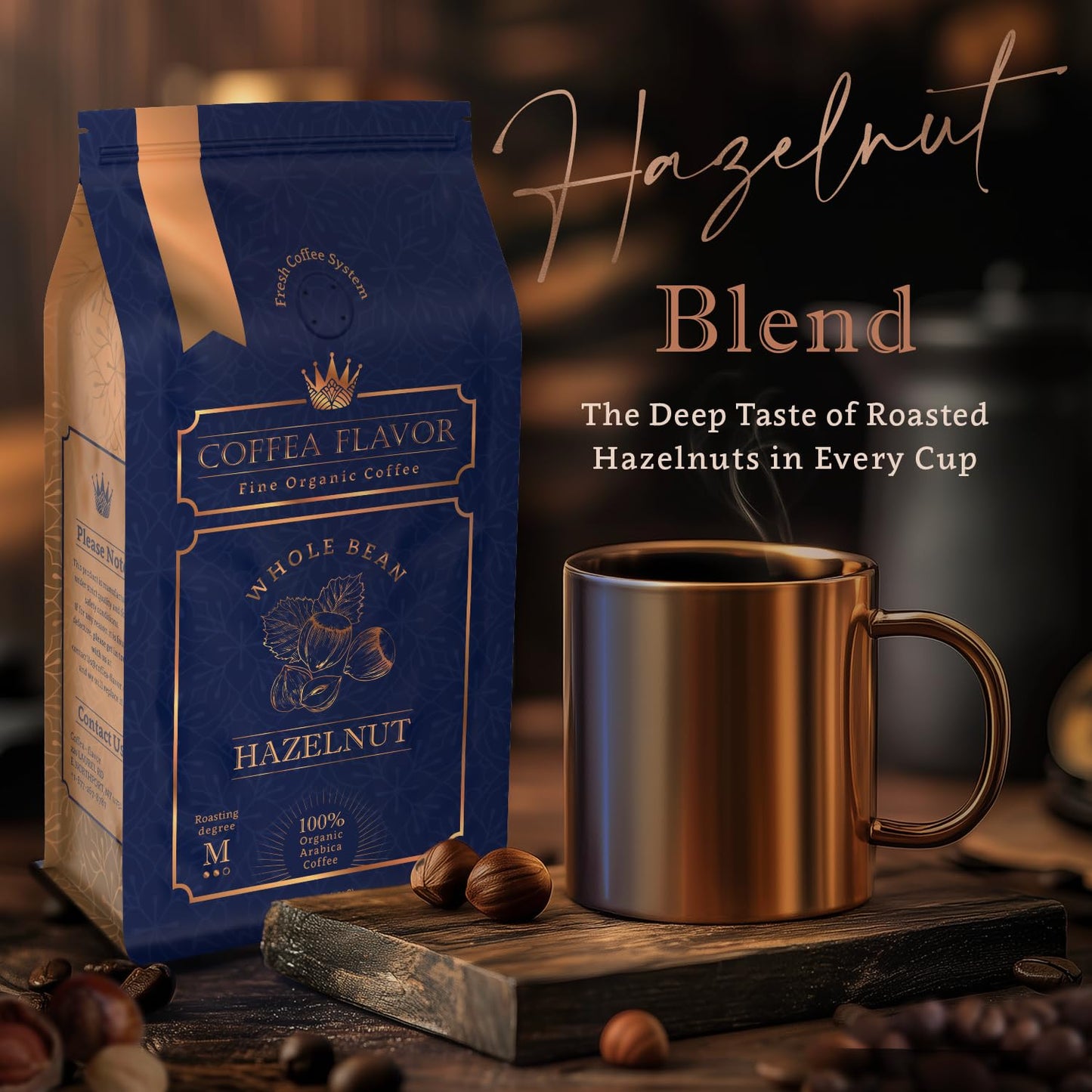 Hazelnut Flavored Whole Bean Coffee – 100% Arabica, Organic, No Artificial Sweeteners, Naturally Flavored, Medium Roast, Single Origin – by Coffea Flavor