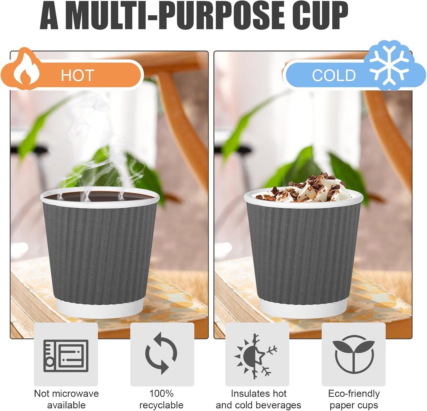 500 Pack Paper Espresso Coffee Cups, 4 oz Disposable Coffee Cups,Corrugated Insulated Ripple Wall, Paper Ripple Cup for Coffee, Hot Chocolate and Hot Tea Drinks -Gray