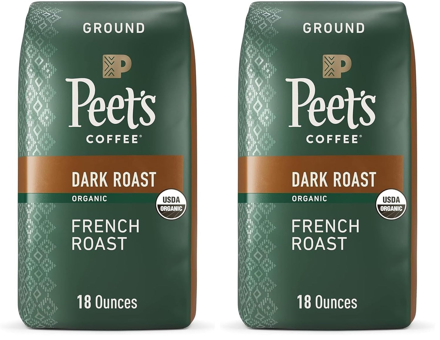 Peet's Coffee, USDA Organic Dark Roast Ground Coffee - French Roast 36 Ounces (2 Bags of 18 Ounces)