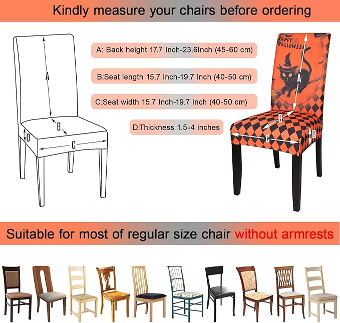 JQinHome Orange Halloween Chair Slipcover,Cat Chair Covers Set of 4, High Stretch Washable Chair Protector Cover for Dining Room, Kitchen,Home Party,Wedding Ceremony(Cat Orange,4PC)
