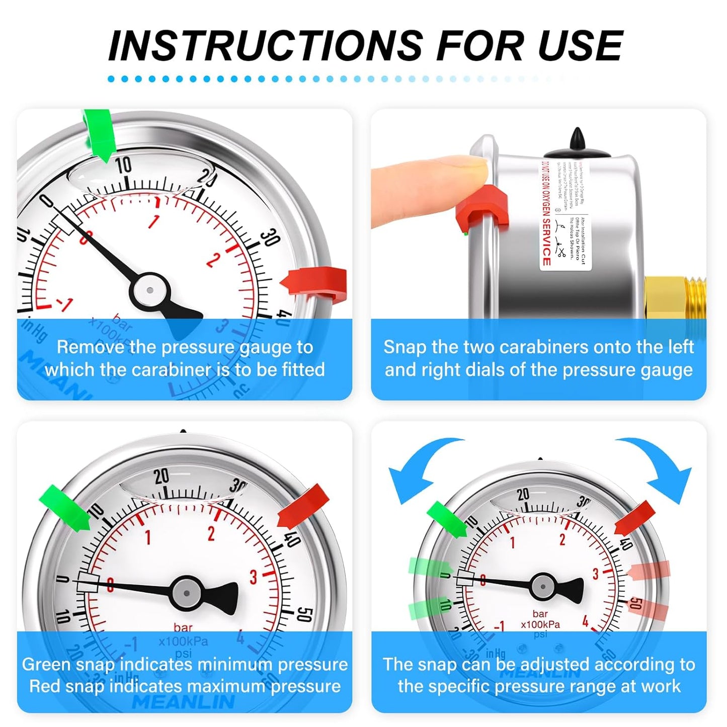 MEANLIN MEASURE -30inHG~60Psi Vacuum Pressure Gauge 1/8" NPT 2.5" FACE DIAL, Stainless Steel Liquid Filled Pressure Gauge WOG Water Oil Air Center Back Mount (with 2PCS Snaps)