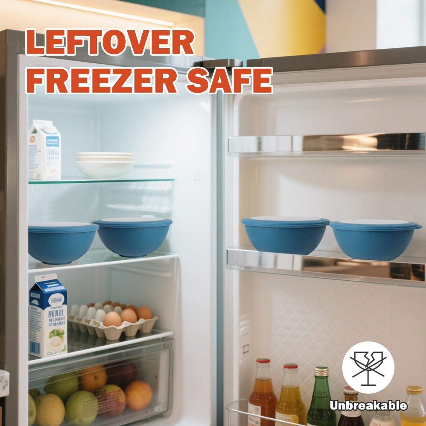 wheat straw bowls with lids set of 4, 40oz cereal bowls with covers,unbreakable salad container for lunch, dishwasher safe bowl sets for kitchen. Blue