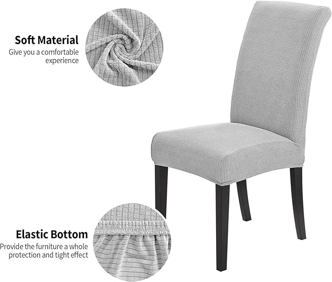 Joccun Chair Covers for Dining Room Set of 2,Dining Chair Slipcovers Stretch Dining Room Chair Covers Seat Protector,Washable Parsons Chair Cover for Home,Hotel,Banquet(Silver,2 Pack)