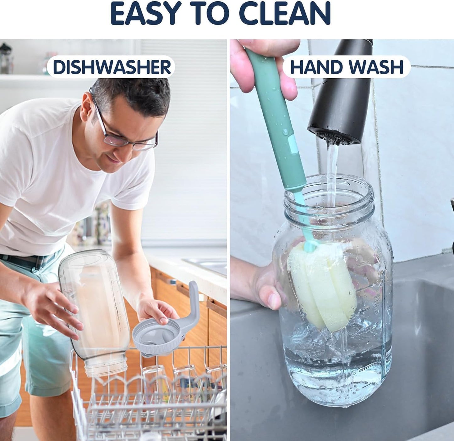 64OZ Glass Pitchers with Lid, Wide Mouth Water Jugs, Leak-Proof Airtight Mason Jars for Cold Brew Coffee, Iced tea, Milk, Food Storage, Sun Tea Jar (Grey)