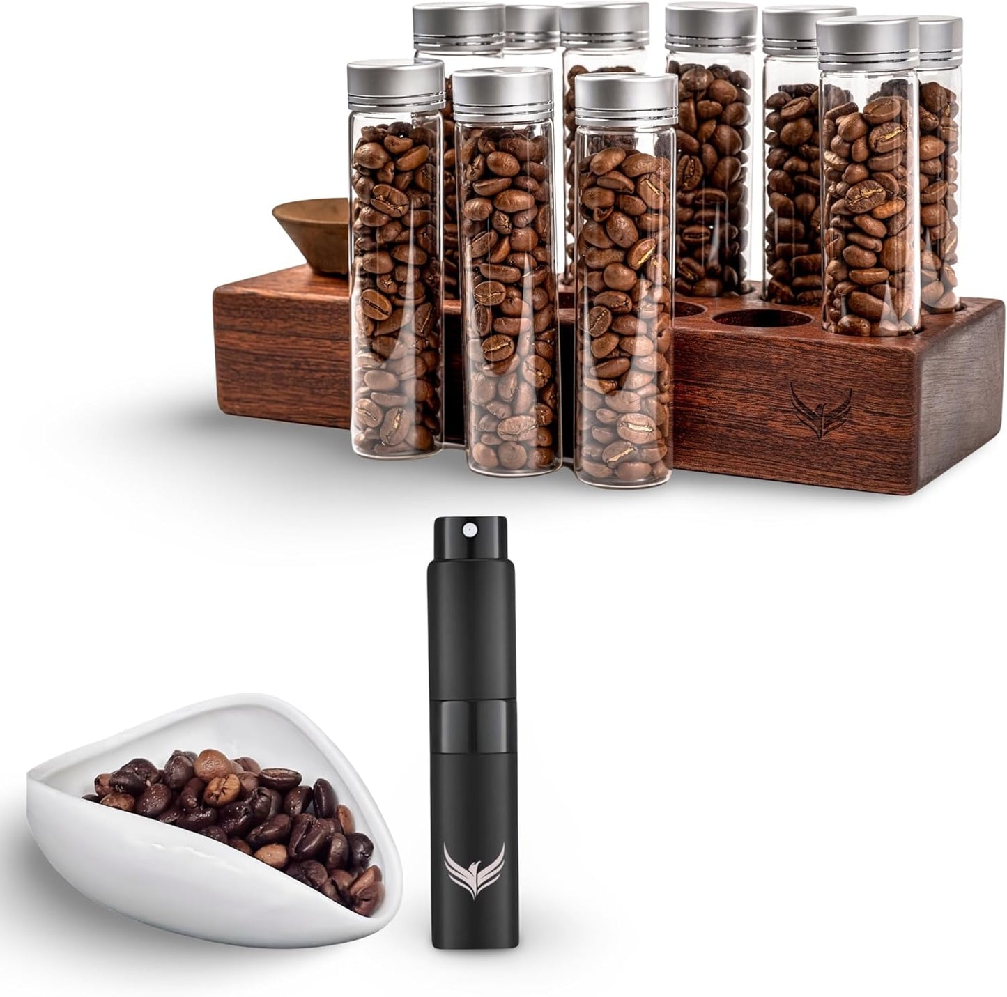 Single Dose Coffee Storage Tubes Coffee Bean Dosing Cup and Rdt Spray Bottle Set - Ceramic Dosing Tray and Spritzer
