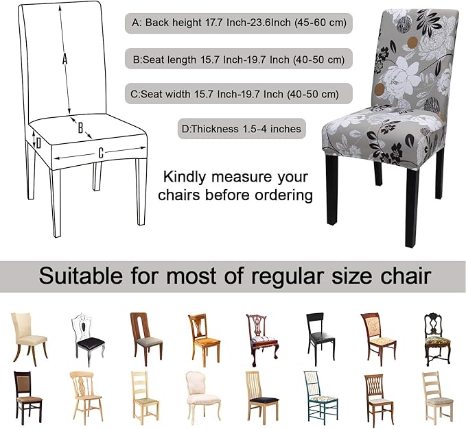 JQinHome Chair Covers for Dining Room Set of 6, High Stretch Removable Washable Parsons Chair Slipcover for Home Party Hotel Wedding Ceremony (Flower,6PCS)