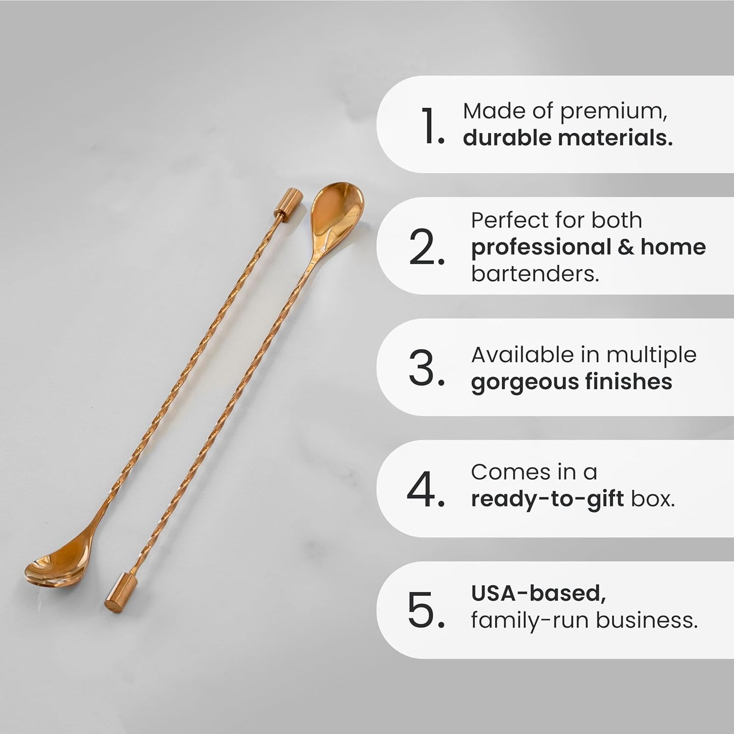 A Bar Above Bar Spoon Set, Spiral Handle, Stainless Steel Mixing Spoons for Cocktail Mixer Set, to Stir and Layer, Basic Professional or Home Bars Accessories (Gold, Spiral)