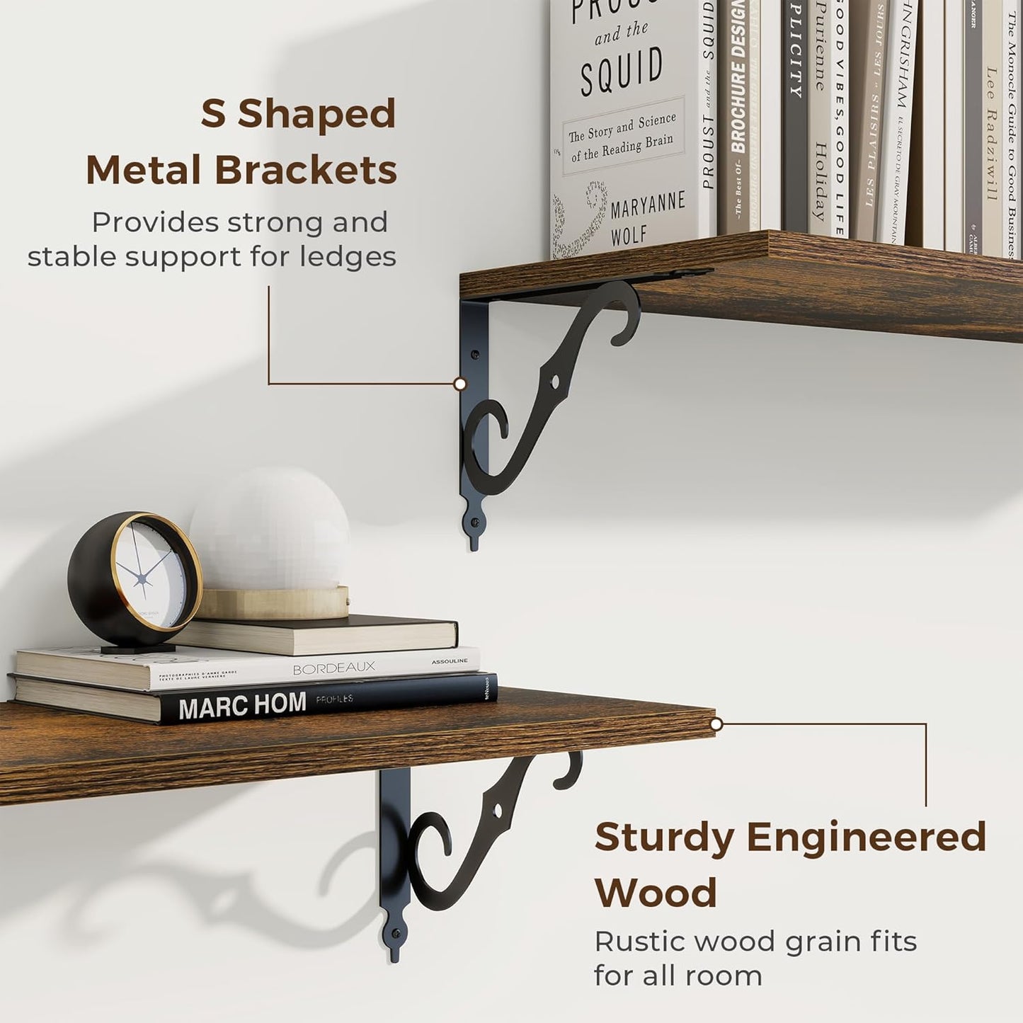 RICHFOCUS 12 Inch Deep Floating Shelves for Wall, 16" W x 12" D Wood Wall Shelves Set of 2, Wide Floating Shelves for Living Room, Bedroom, Kitchen, Bathroom and Decor Storage, Rustic Brown