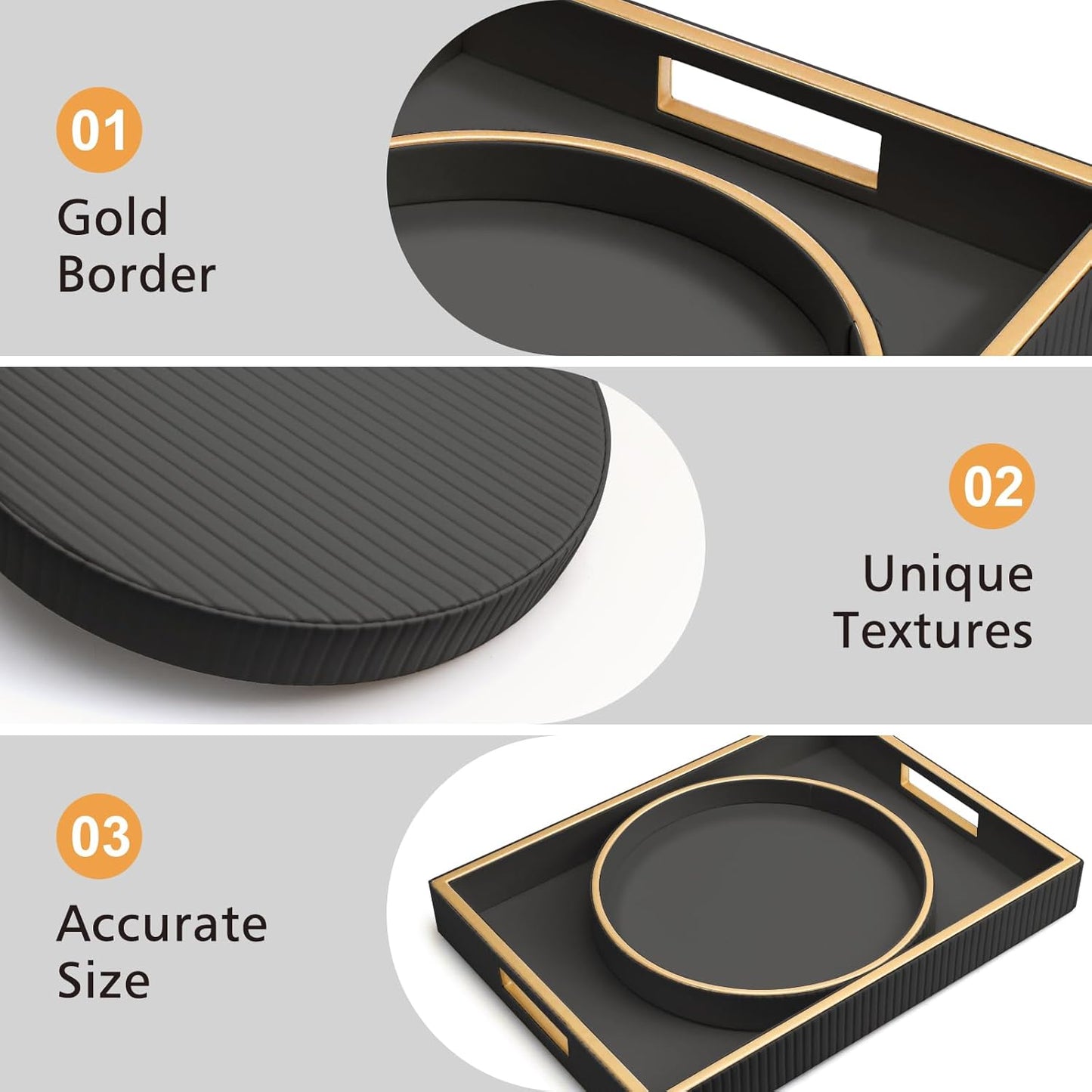 SANZIE Leather Tray Desktop Storage Organizer Premium Serving Tray Decorative Tray Valet Tray for Sundries Cosmetics Phone Wallet Cutlery, Combination, Black