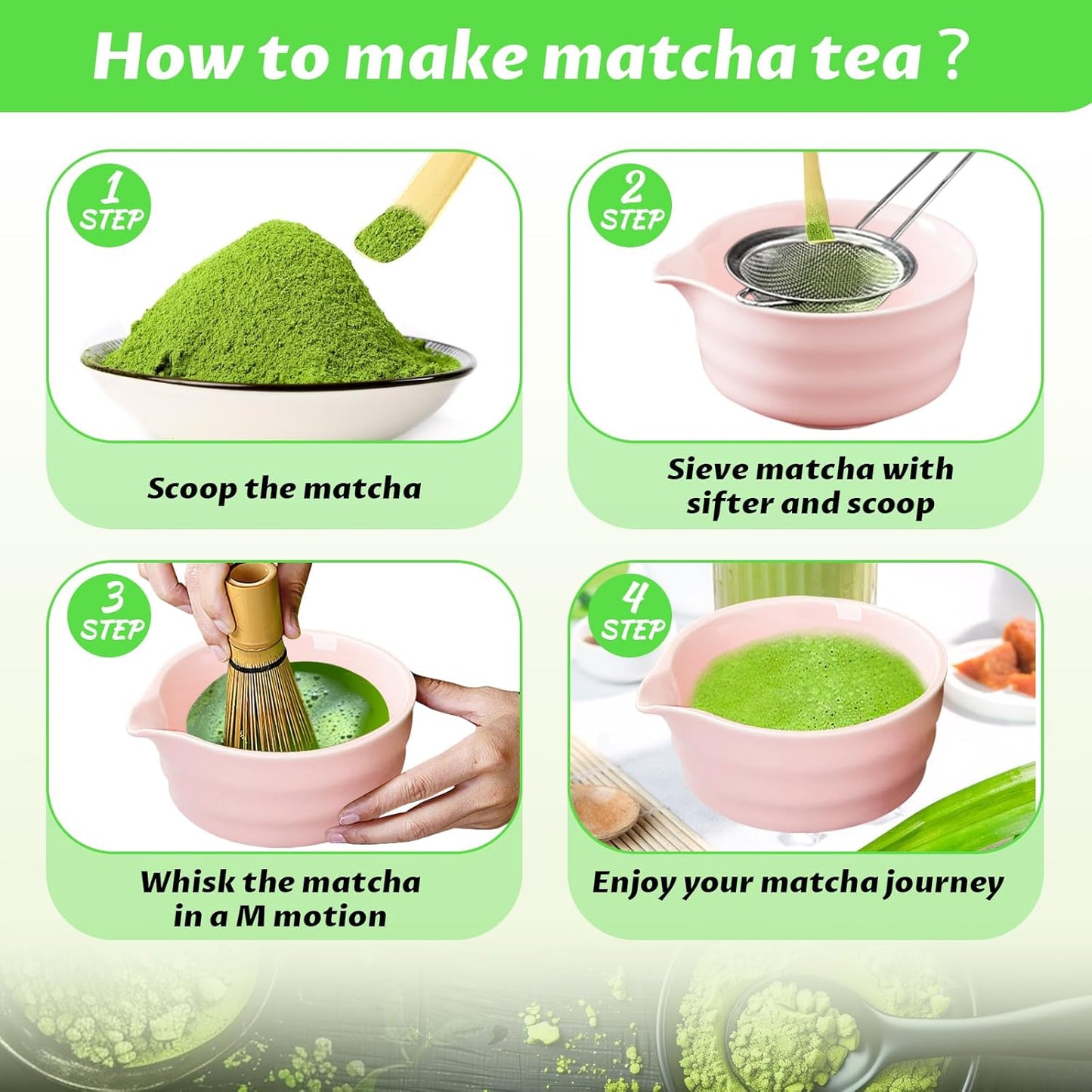 Matcha Set, 6 Pcs Matcha Whisk Set with 20 oz Bowl, Bamboo Whisk for Matcha Tea, Matcha Bowl, Ceramic Matcha whisk Holder, Stainless Sifter and Scoop - Gift for matcha kit Lovers（Pink）