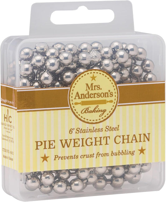 Mrs. Anderson's Baking Pie Weights | Stainless Steel Stoneware Beads for Blind Baking | Heat-Safe, Food-Safe, Easy to Use | Prevents Shrinking, Puffing, Bubbling | Connected Chain Weights