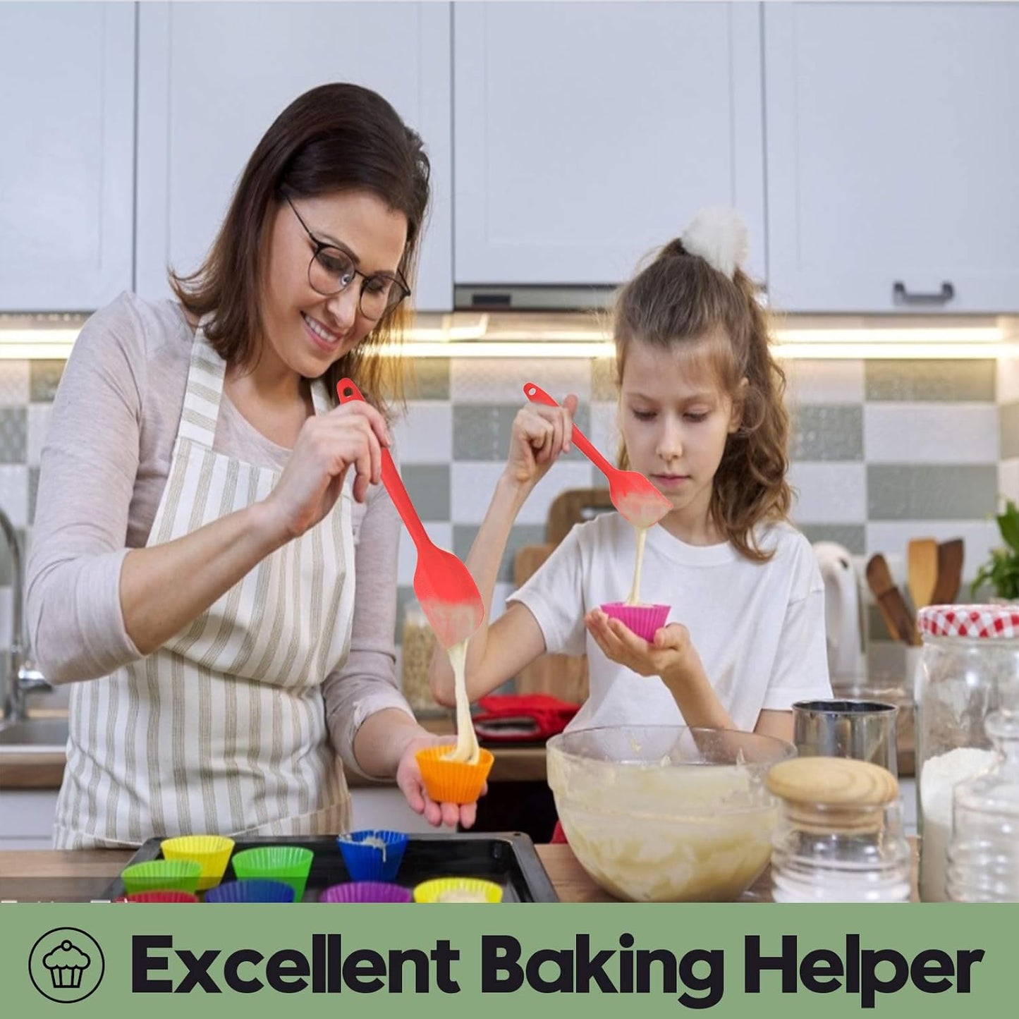 Heat Resistant Silicone Spatulas Set Food Grade Silicone Seamless One Piece Design BPA-Free,Non-Stick,Dishwasher Safe,Cooking and Mixing Set of 6PCS-red(red)